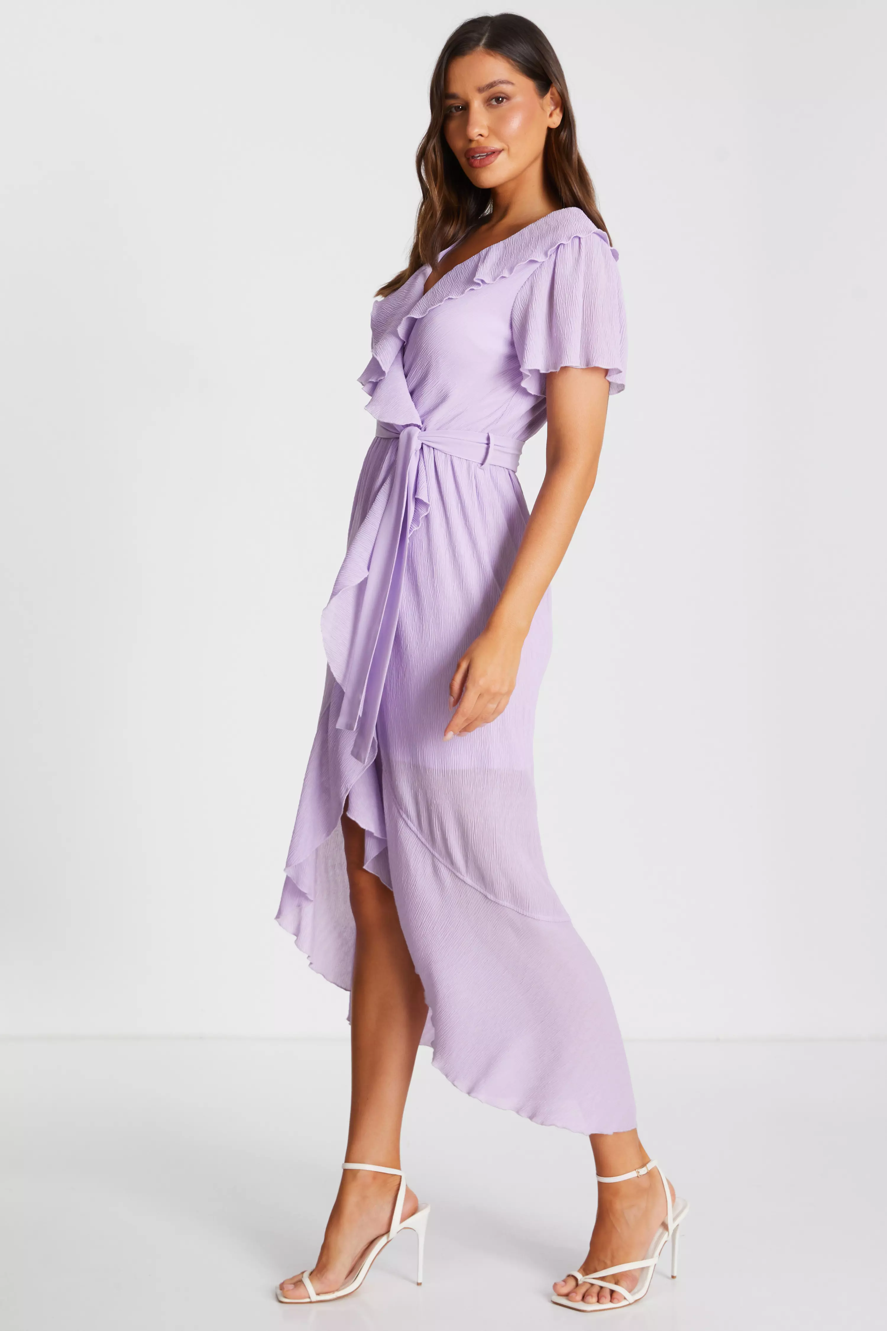 Lilac Crinkle Frill Midaxi Dress