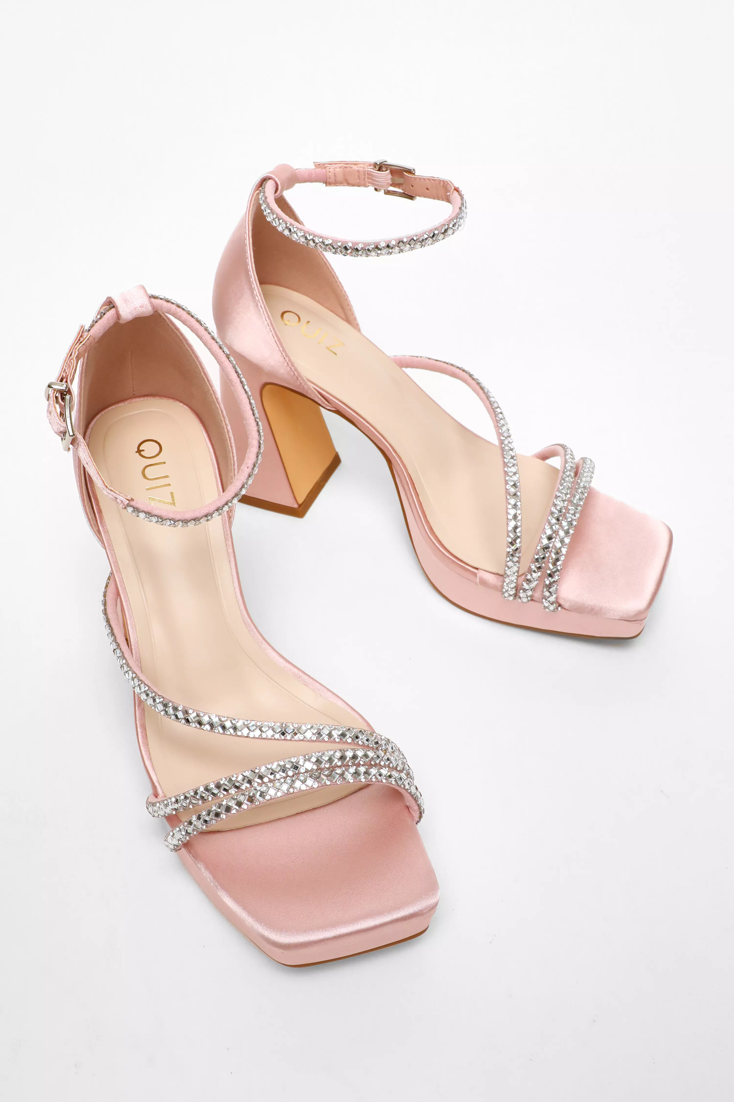 Pink Diamante Strappy Platform Heeled Sandals