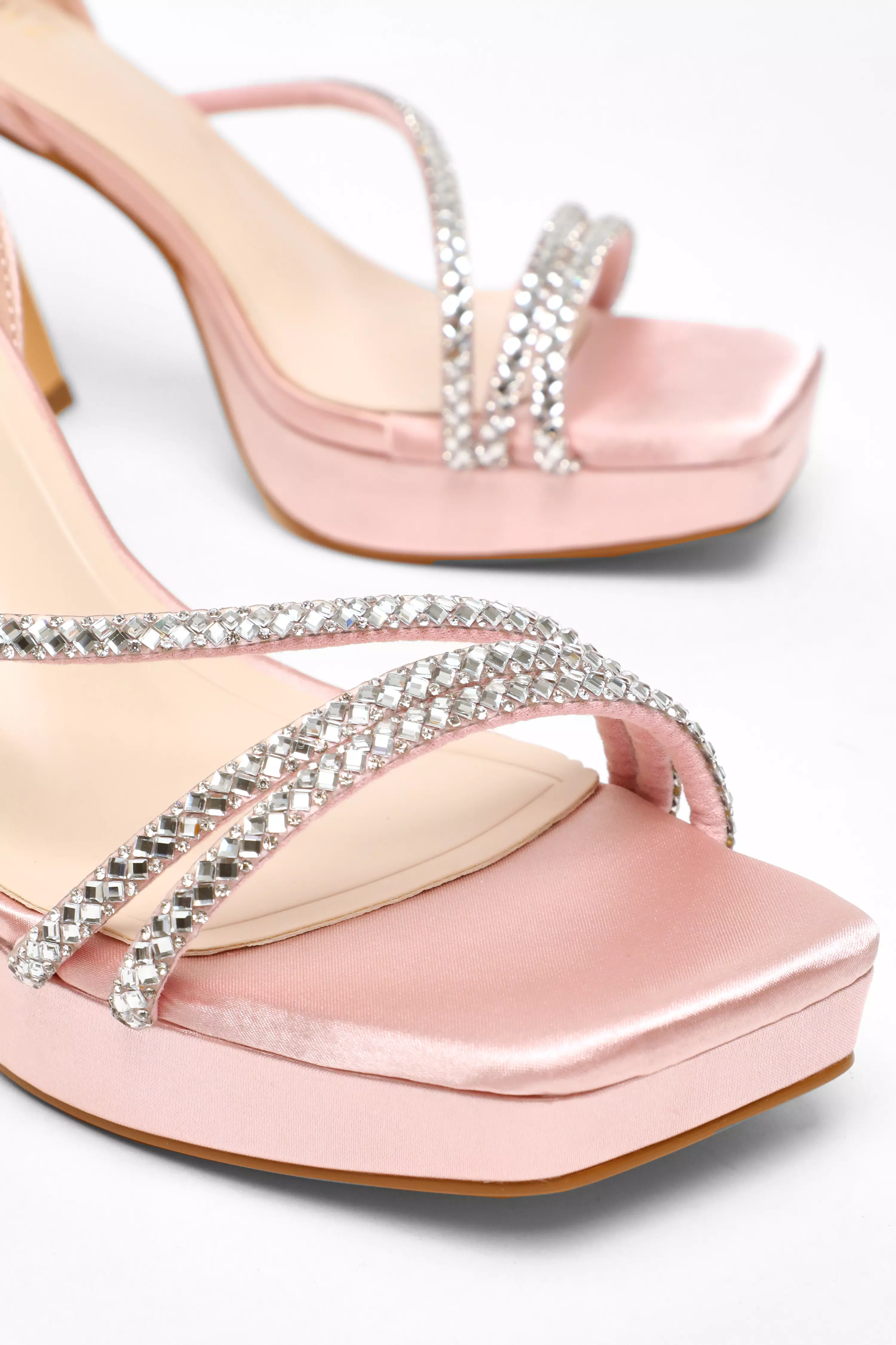 Pink Diamante Strappy Platform Heeled Sandals