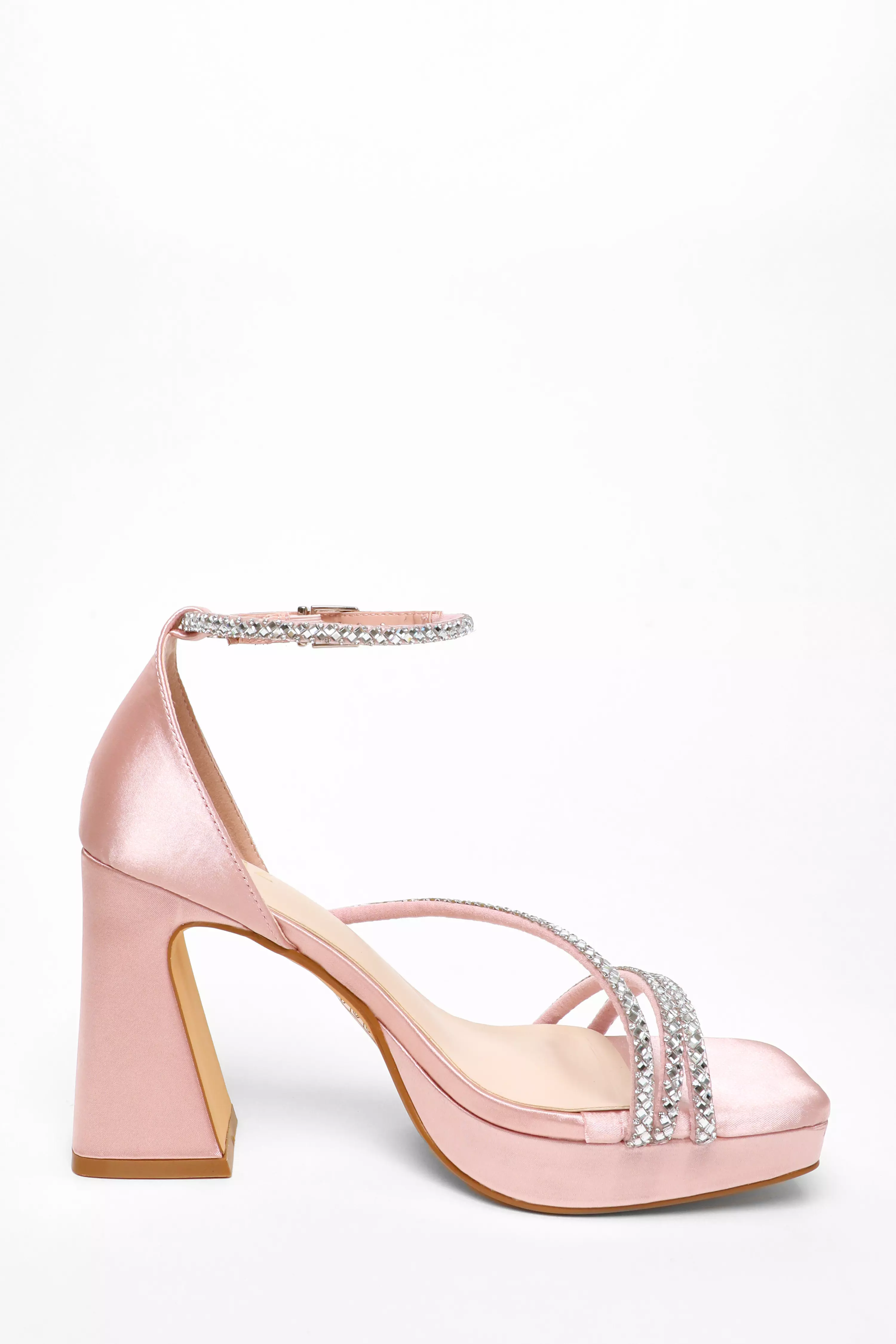 Pink Diamante Strappy Platform Heeled Sandals