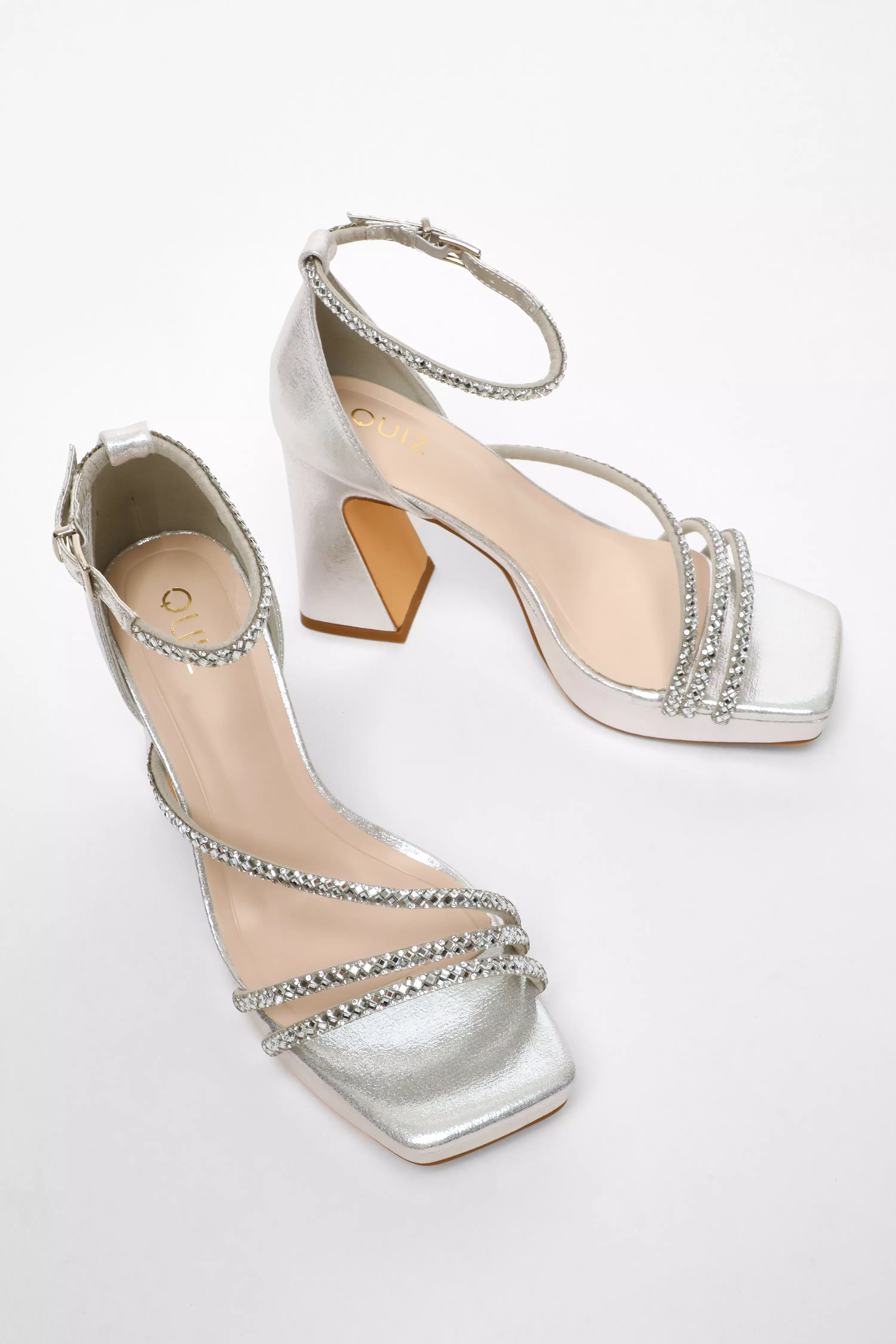 Silver Diamante Platform Heels
