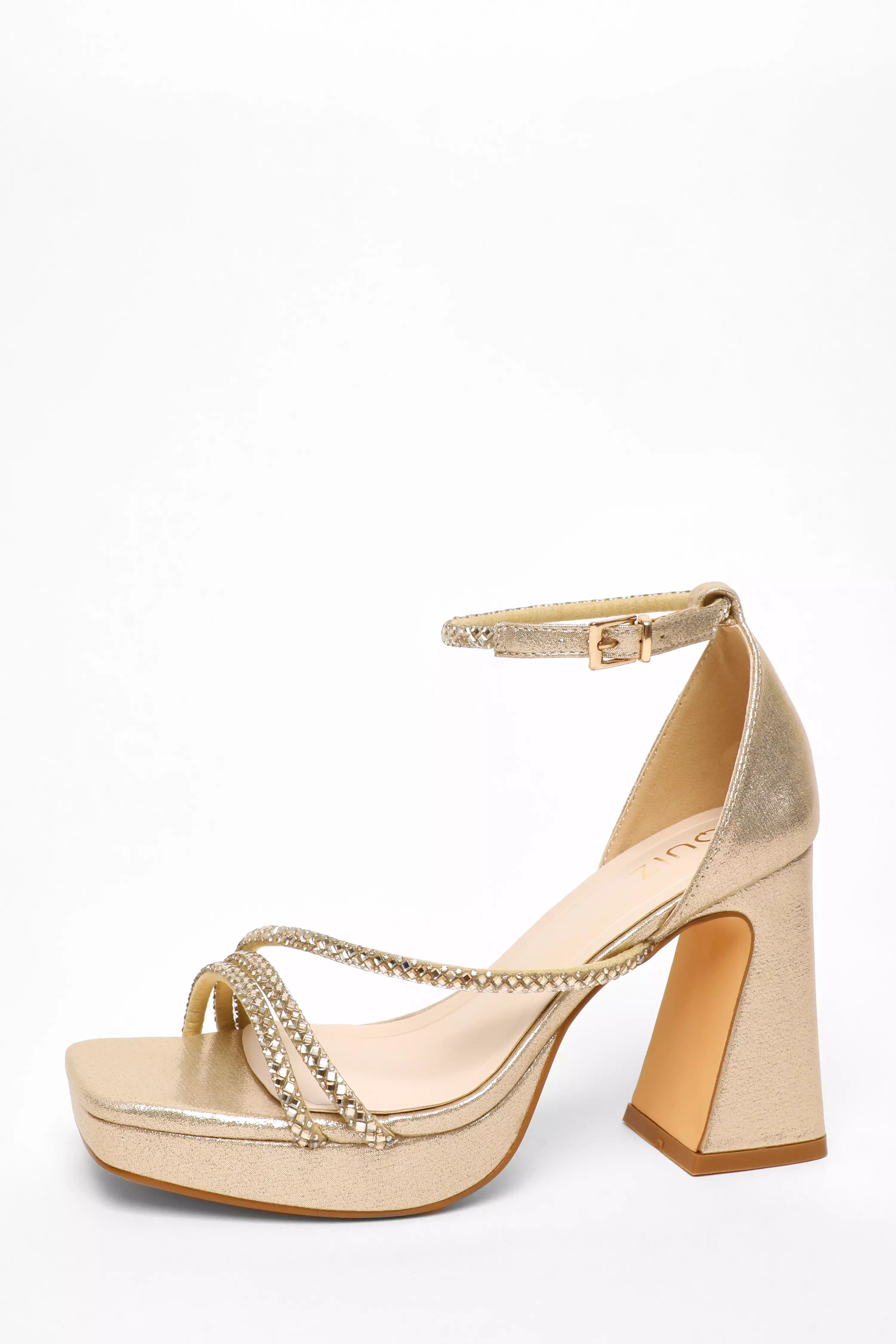 Gold Diamante Strappy Platform Heeled Sandals