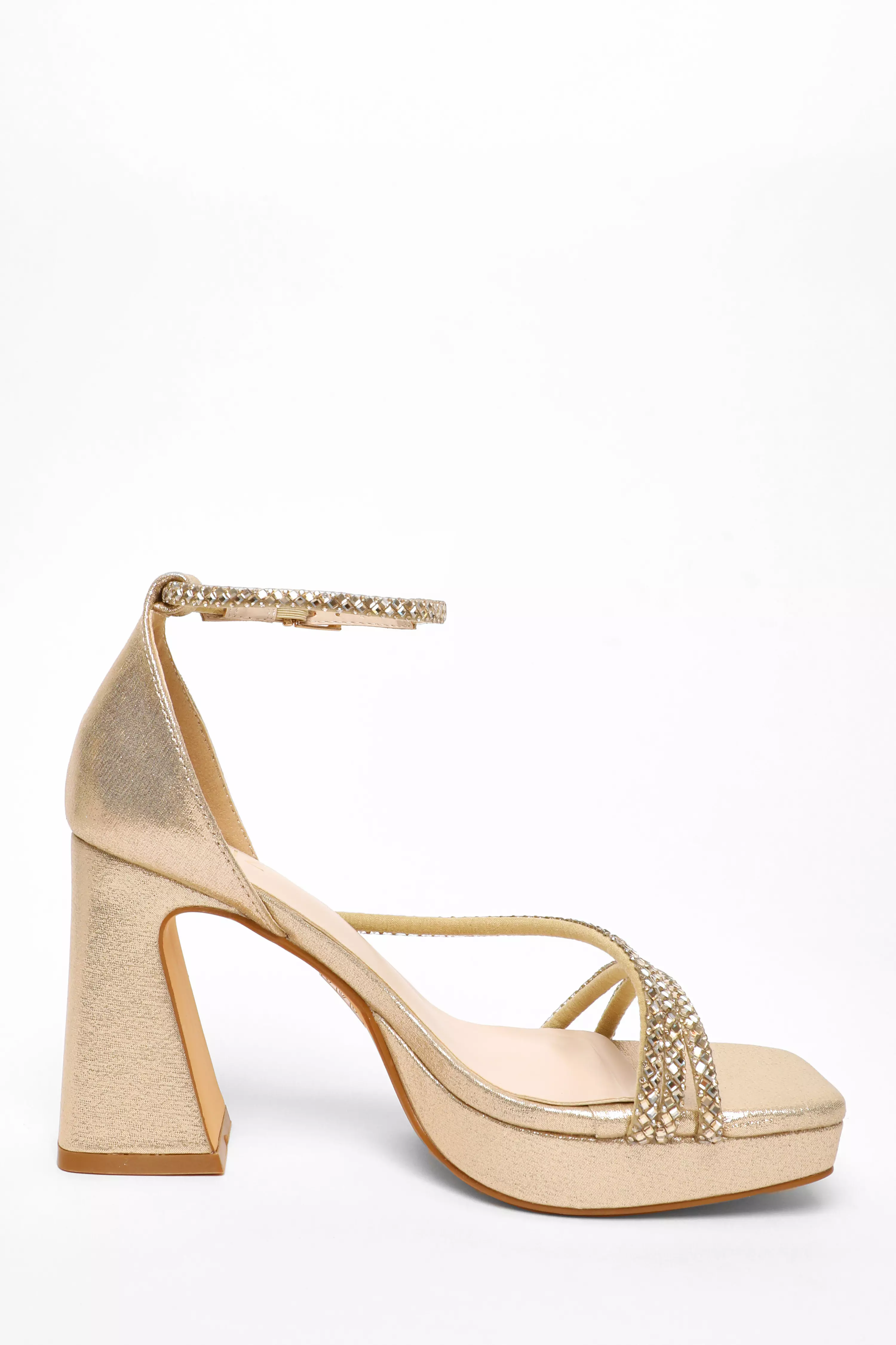 Gold Diamante Strappy Platform Heeled Sandals