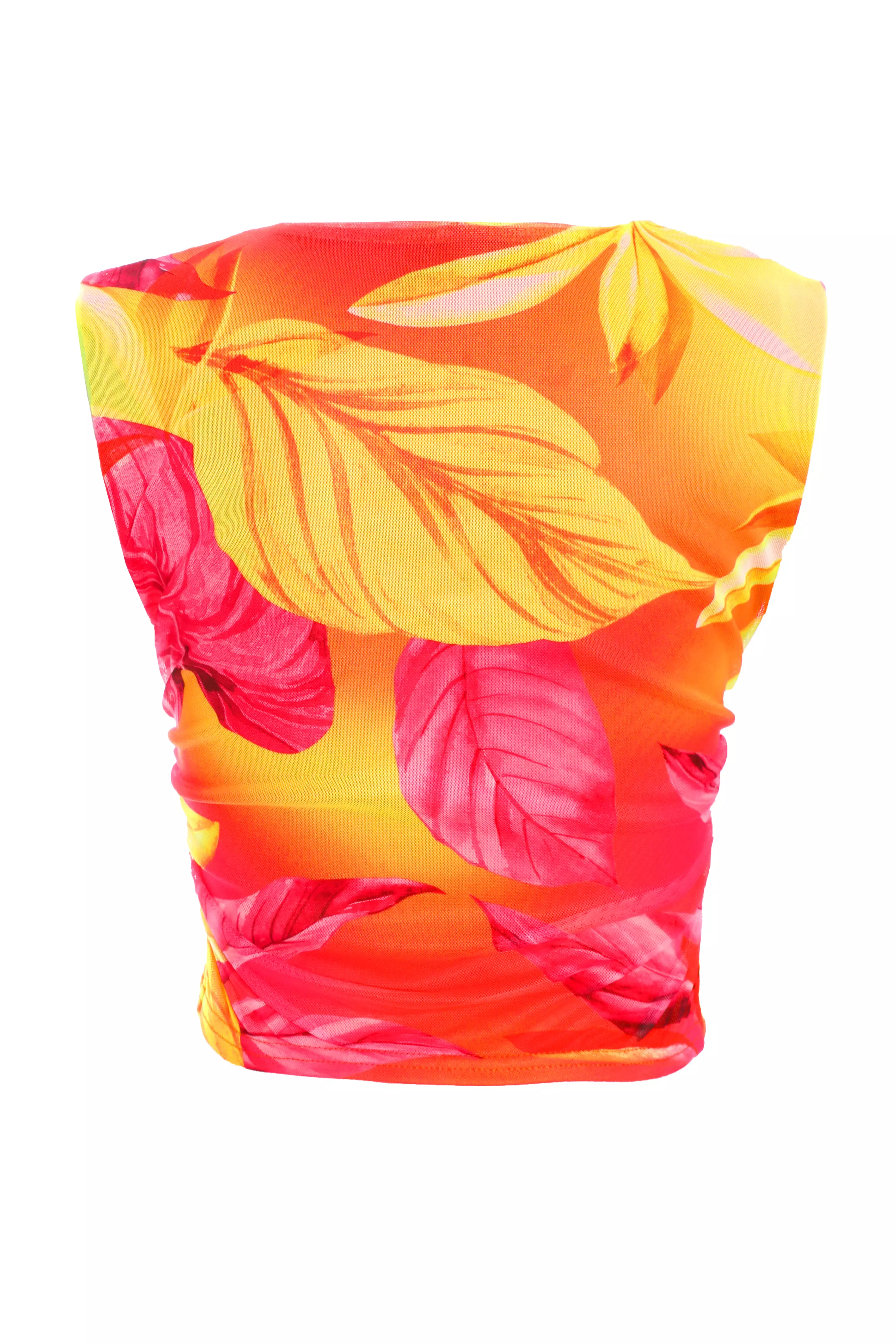 Yellow Tropical Print Mesh Top