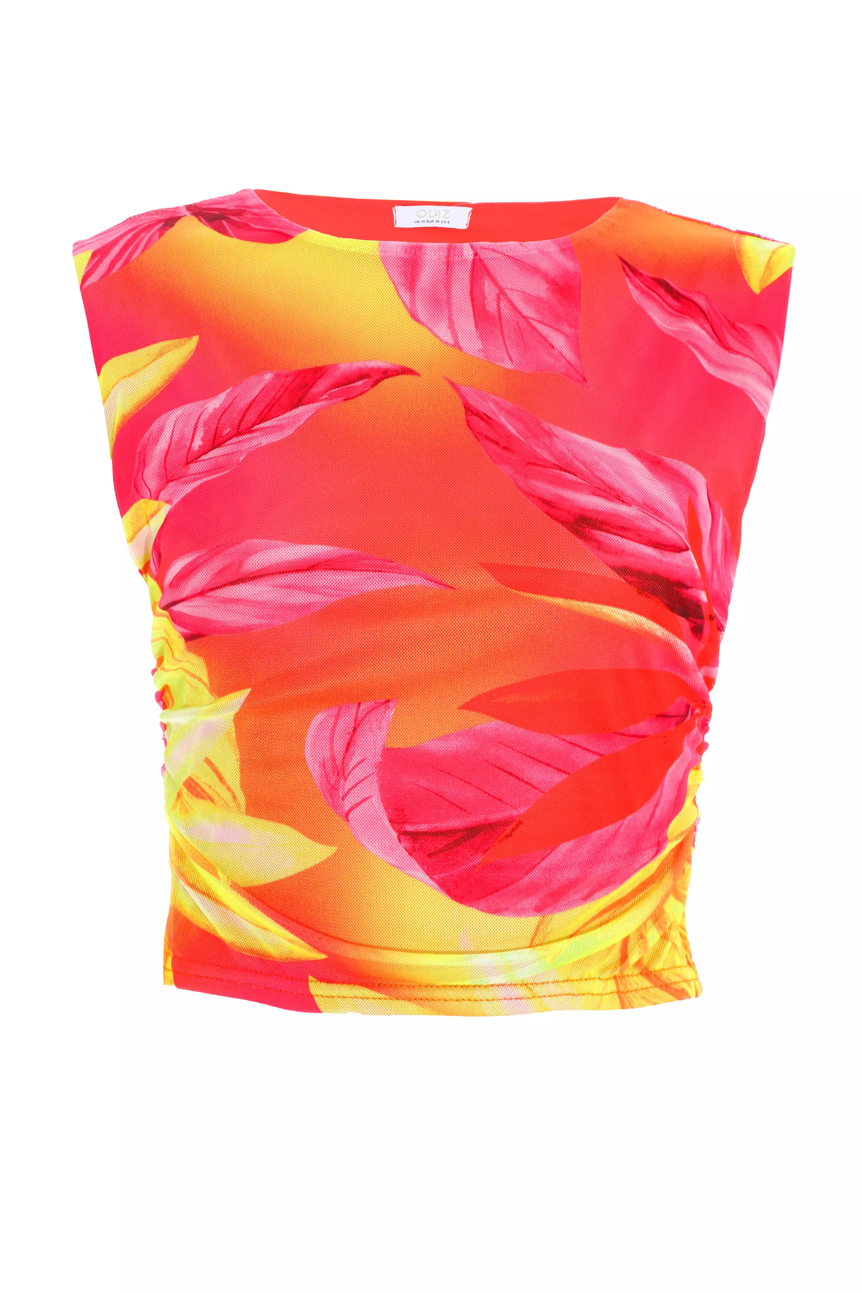 Yellow Tropical Print Mesh Top