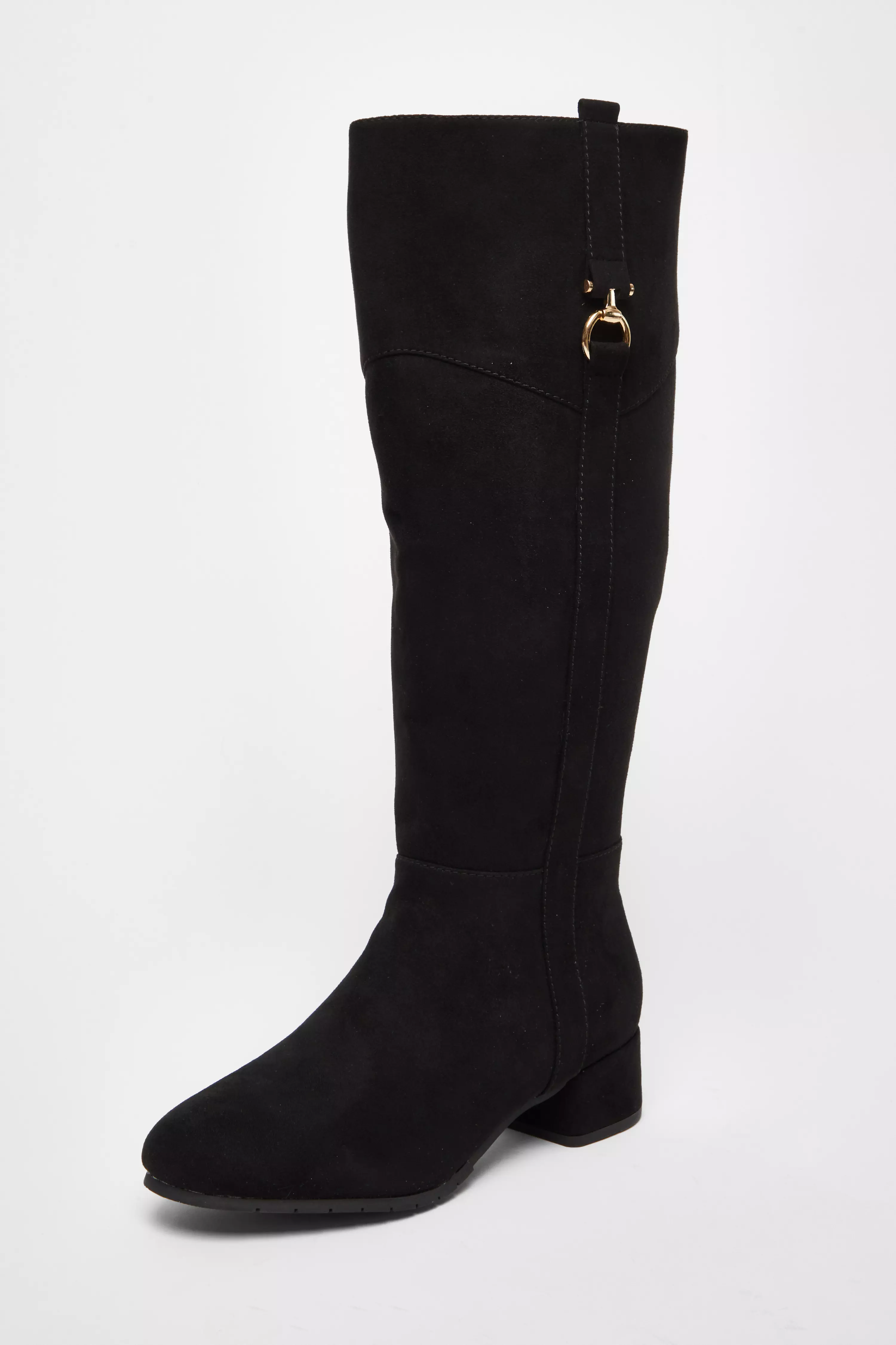 Wide Fit Black Faux Suede Boots