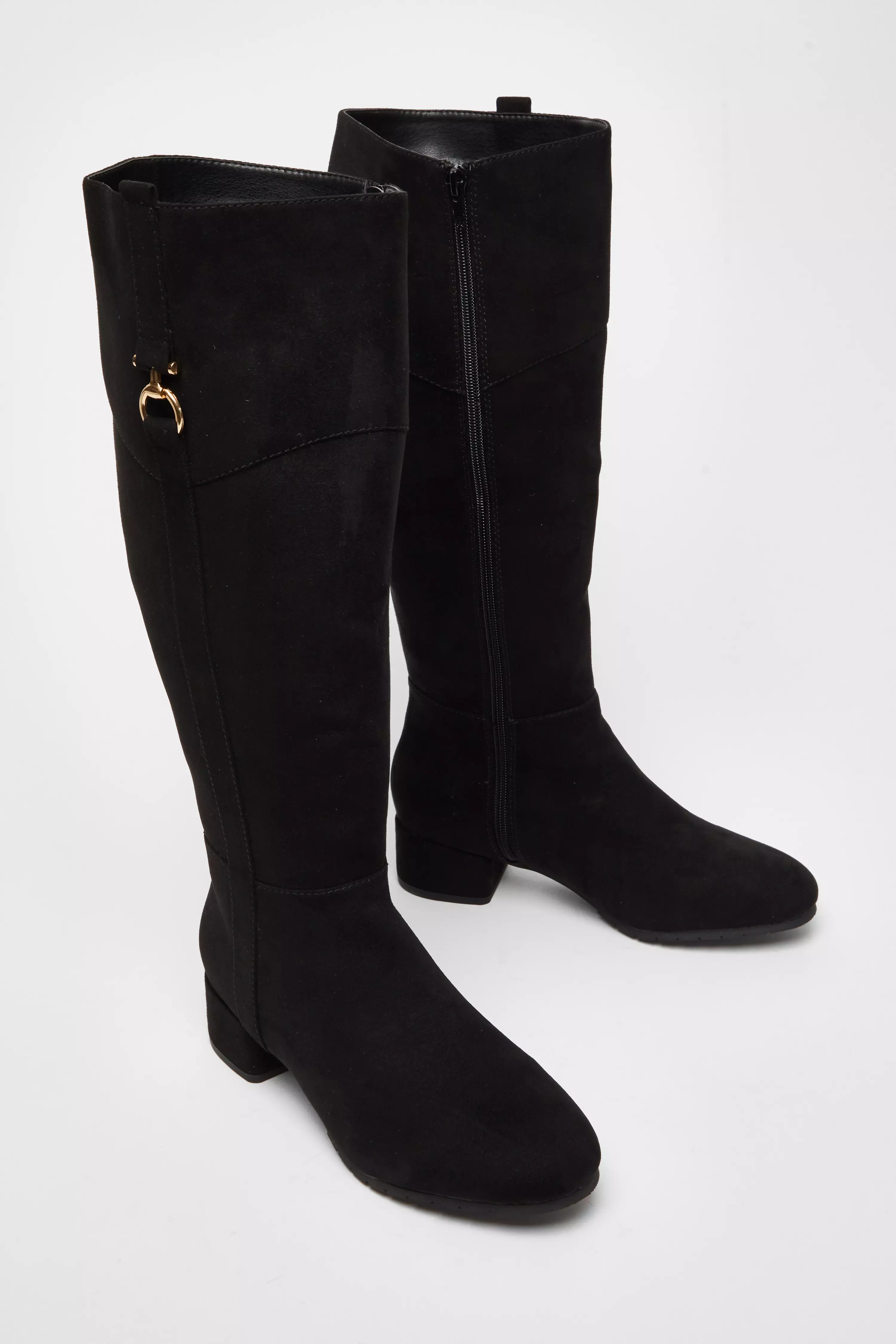 Wide Fit Black Faux Suede Boots