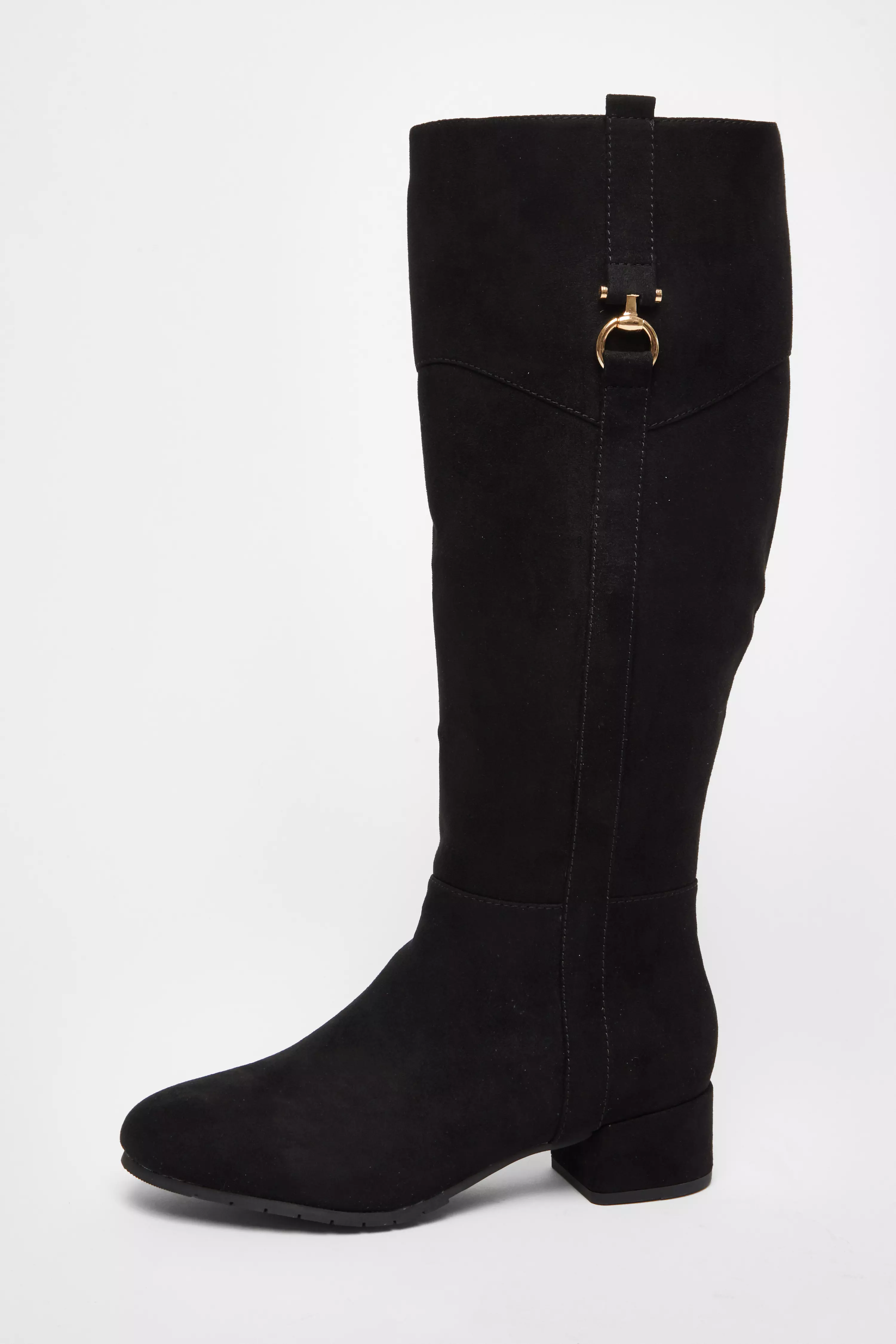 Wide Fit Black Faux Suede Boots