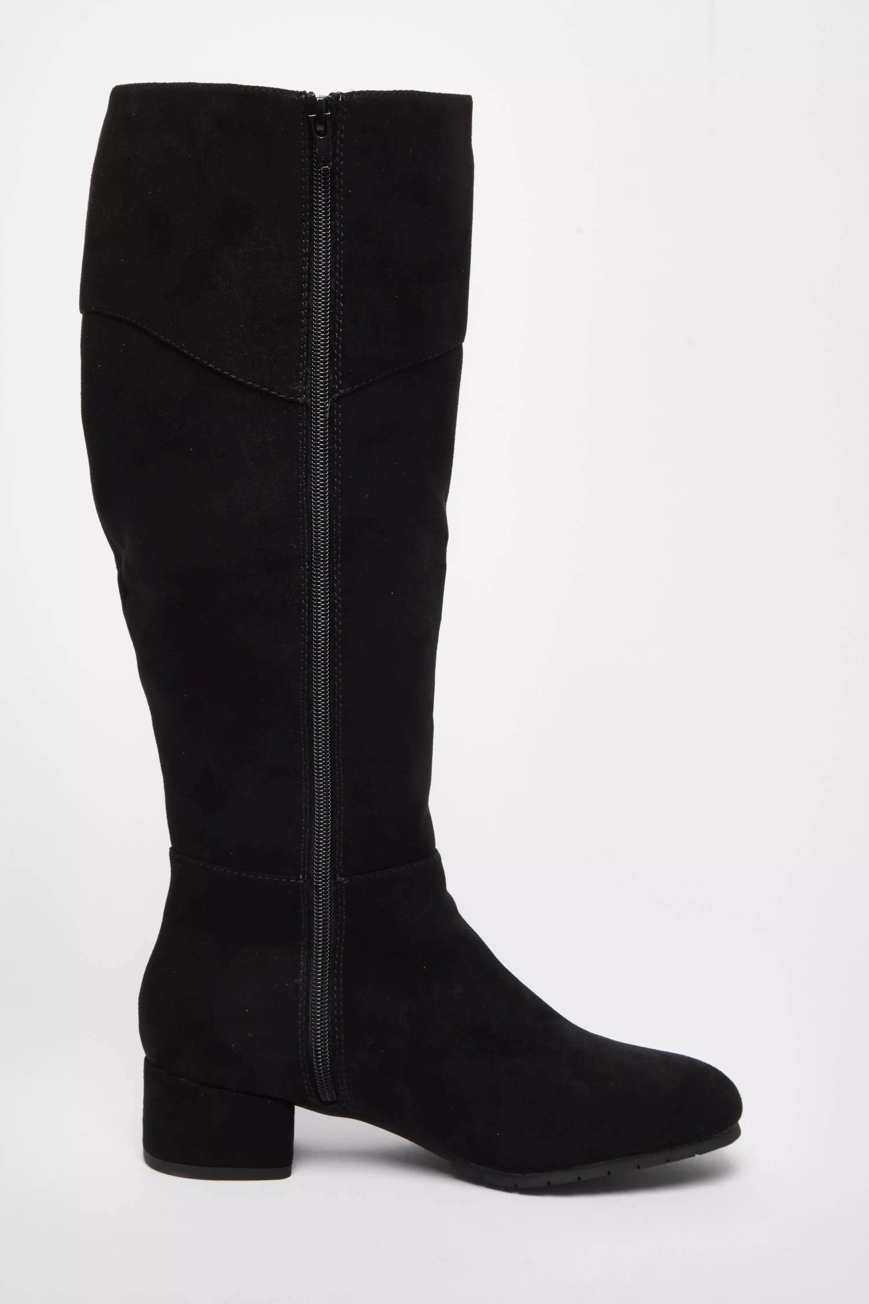 Wide Fit Black Faux Suede Boots