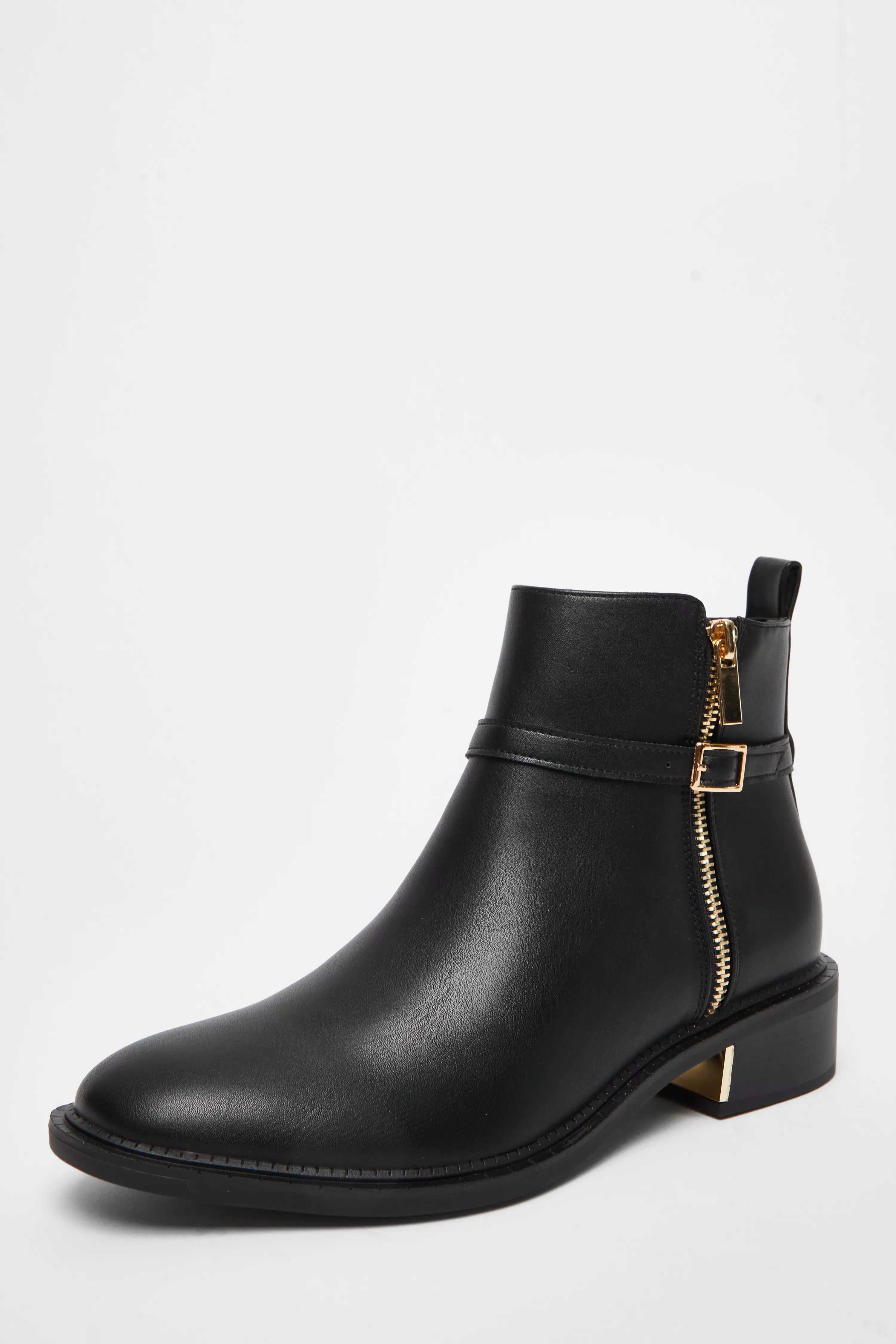 Black Faux Leather Ankle Boot