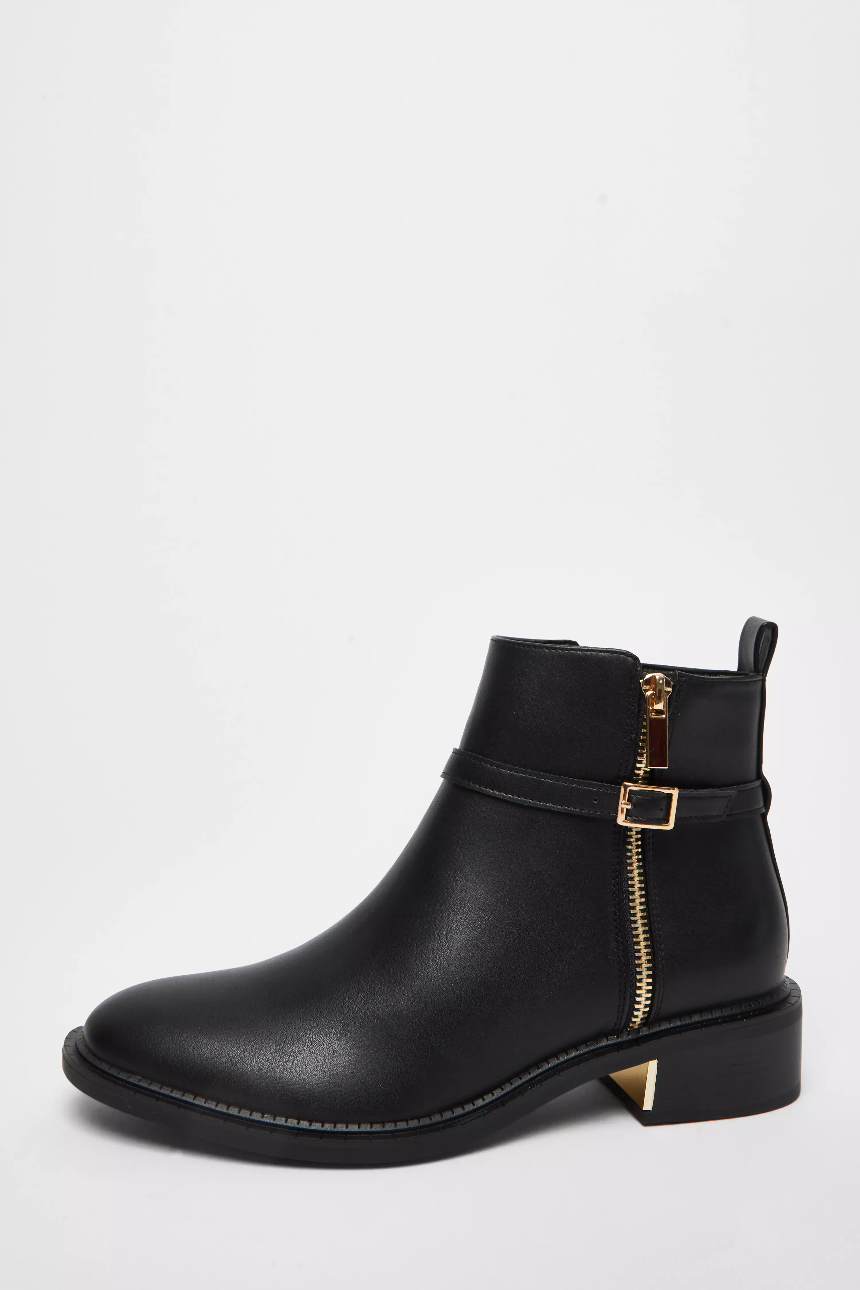 Black Faux Leather Ankle Boot