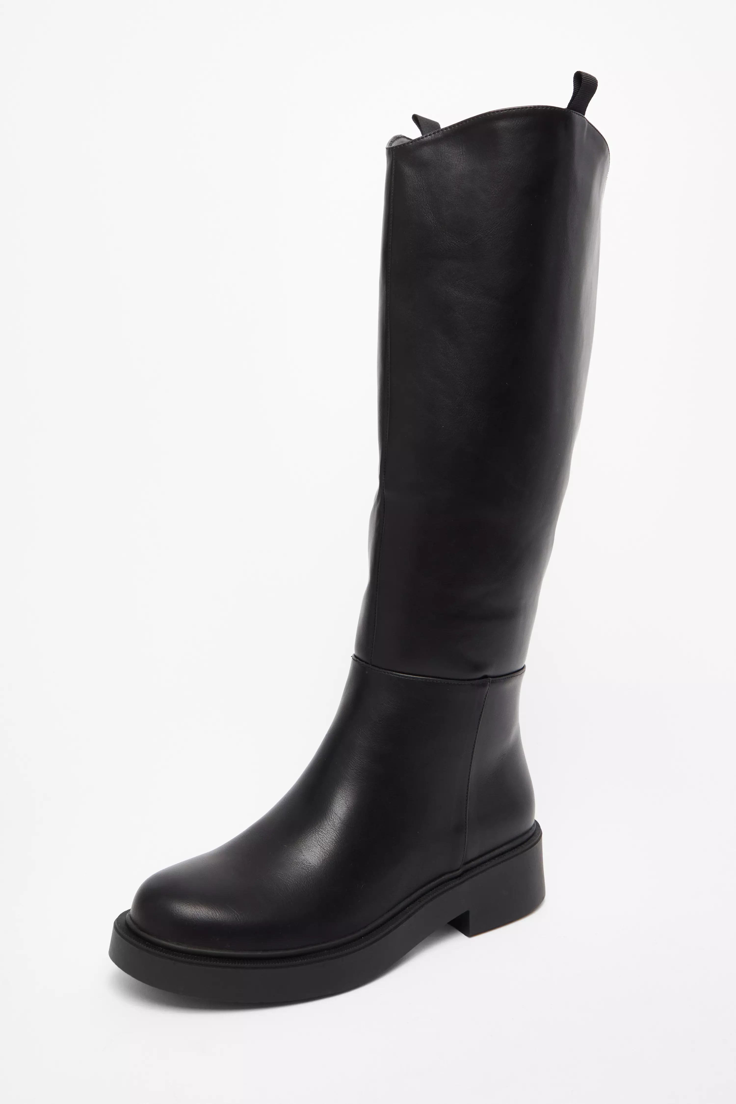 Black Faux Leather Knee High Boots