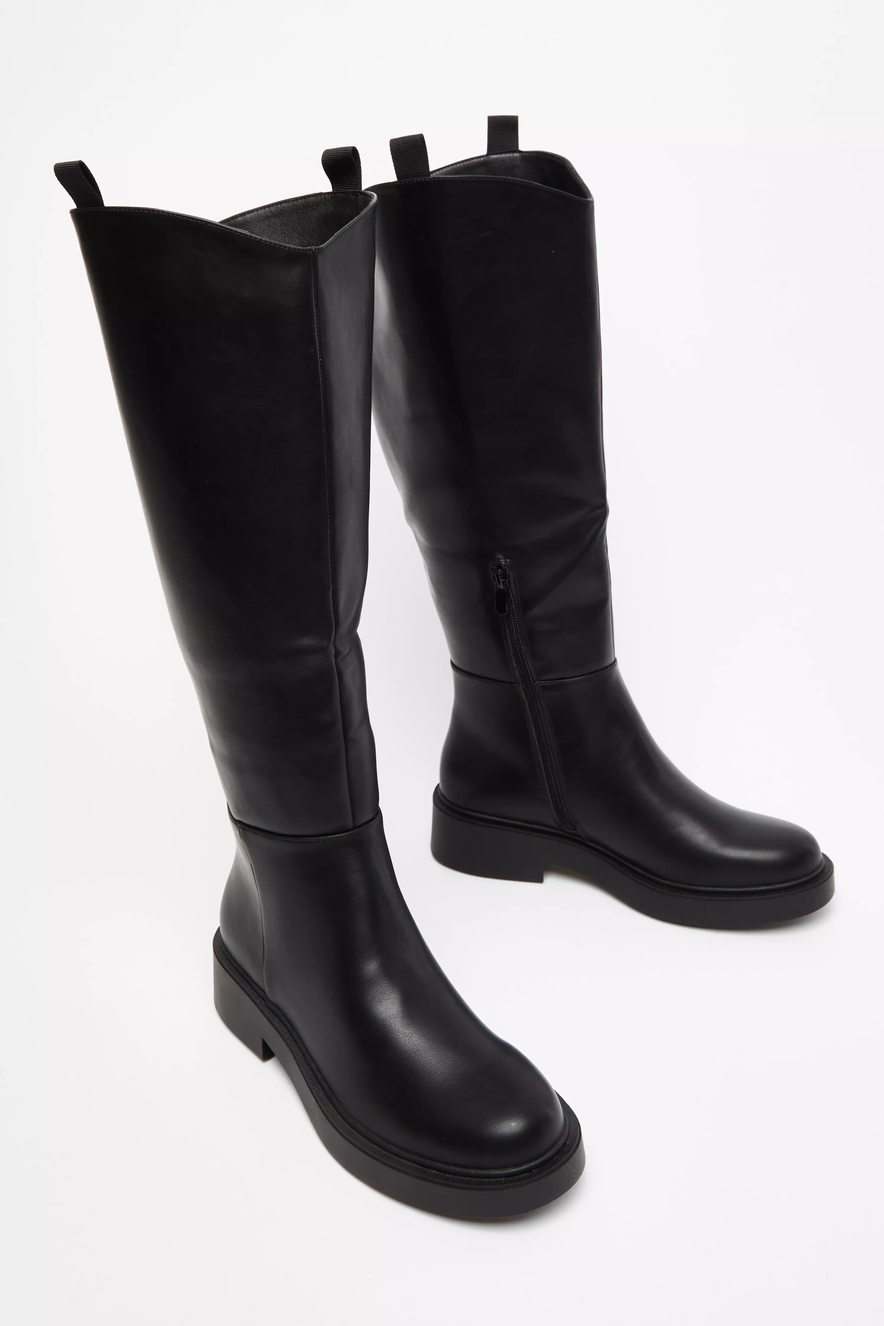 Black Faux Leather Knee High Boots