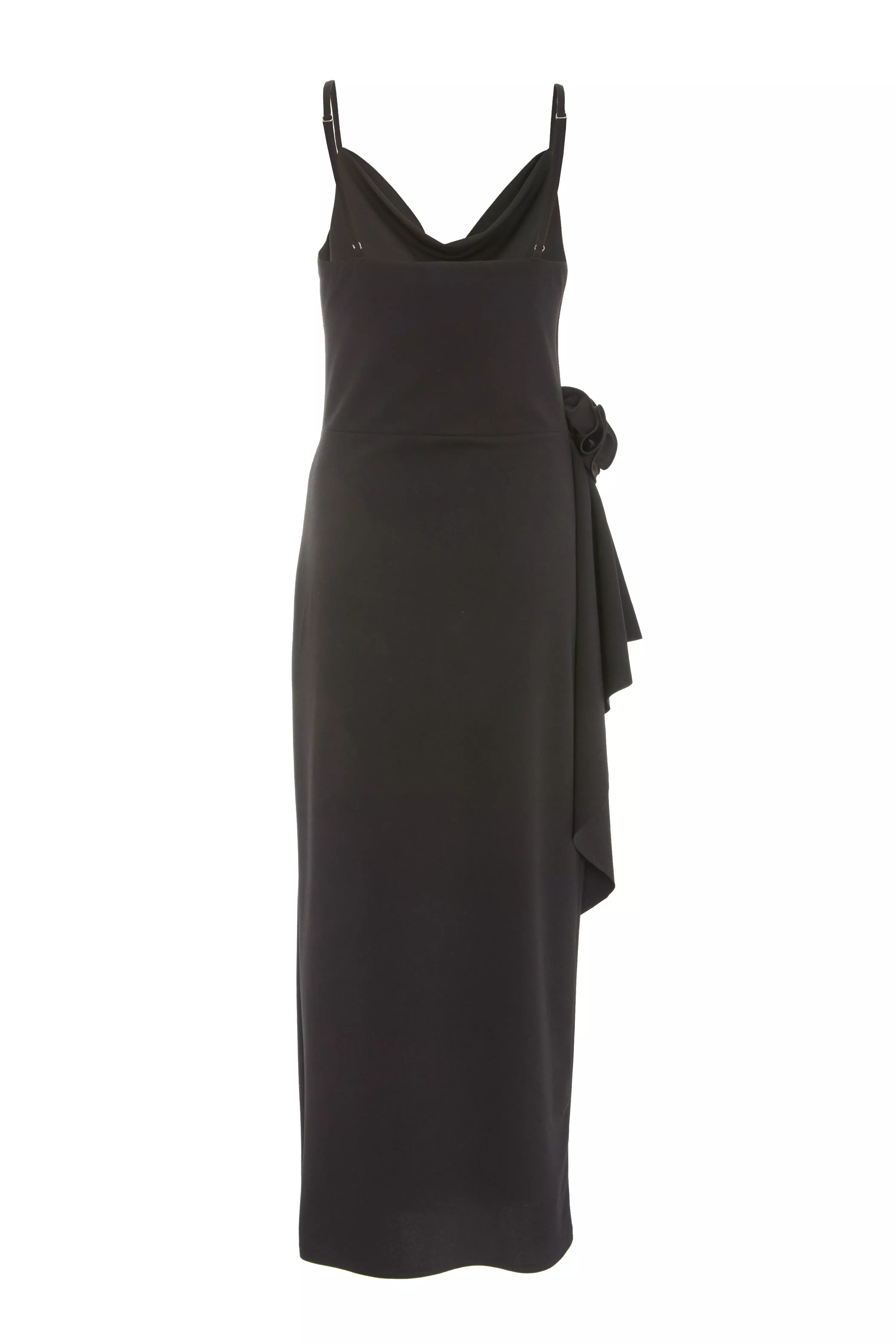 Black Corsage Cowl Neck Midaxi Dress