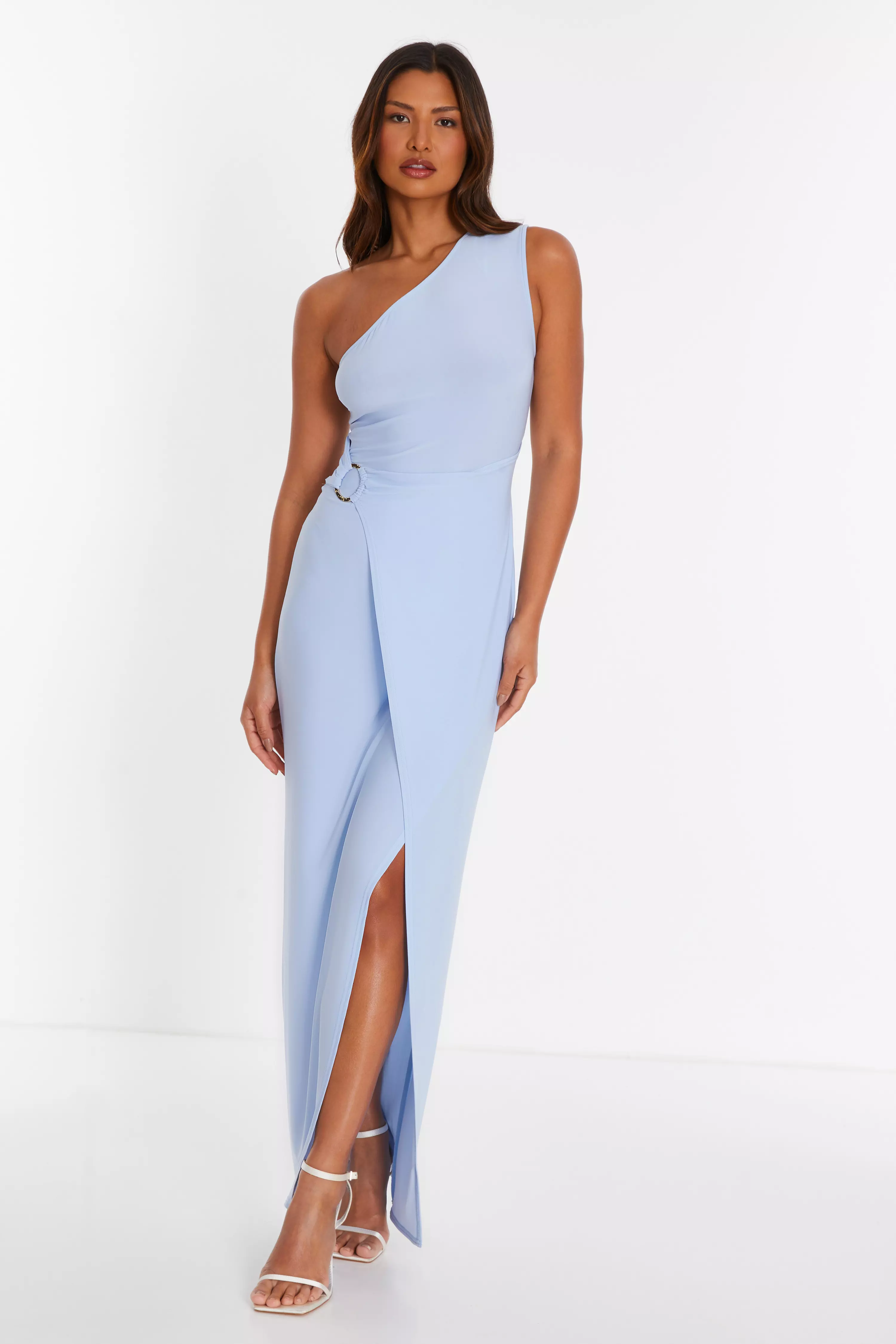 Blue Asymmetric Wrap Maxi Dress