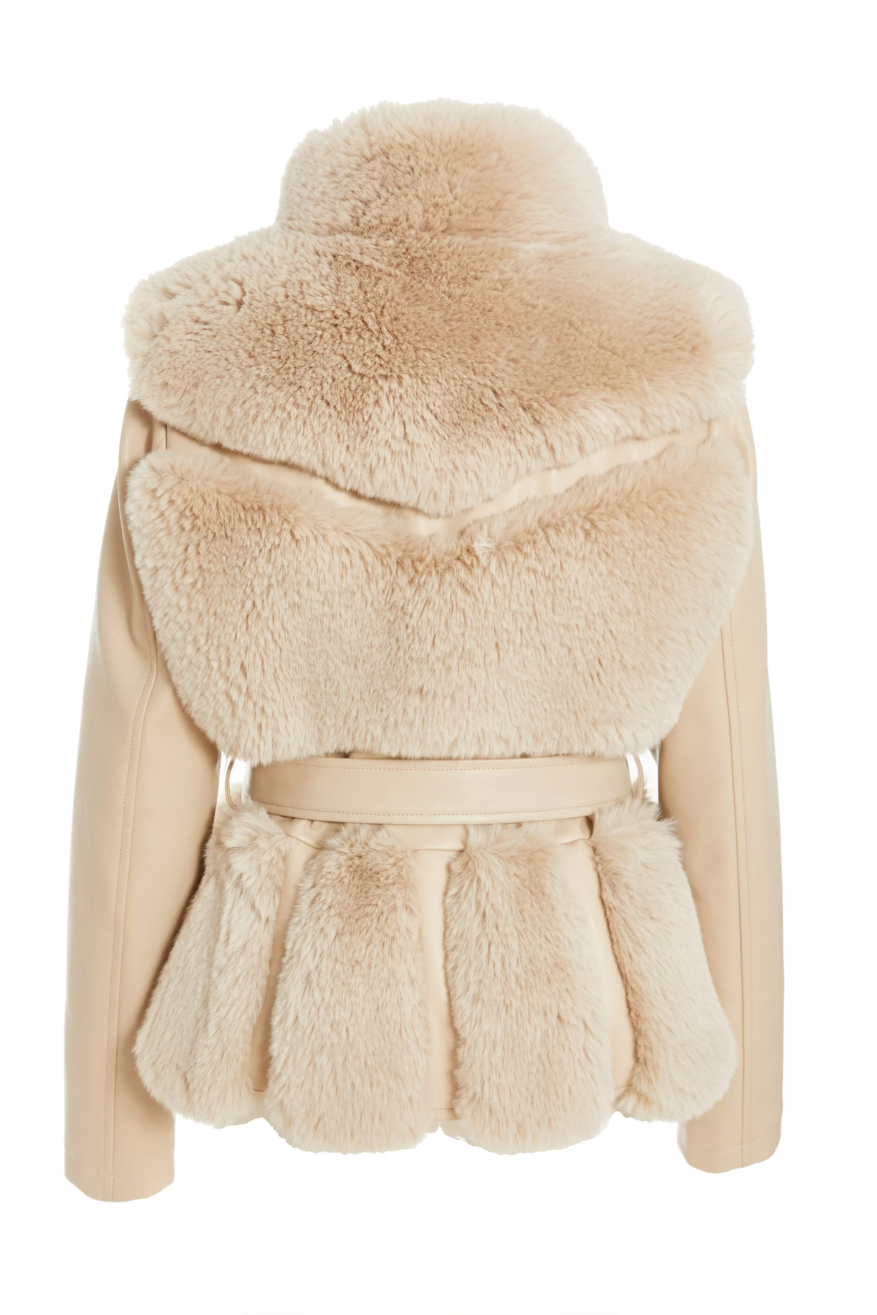 Stone Faux Fur Contrast Belted Jacket