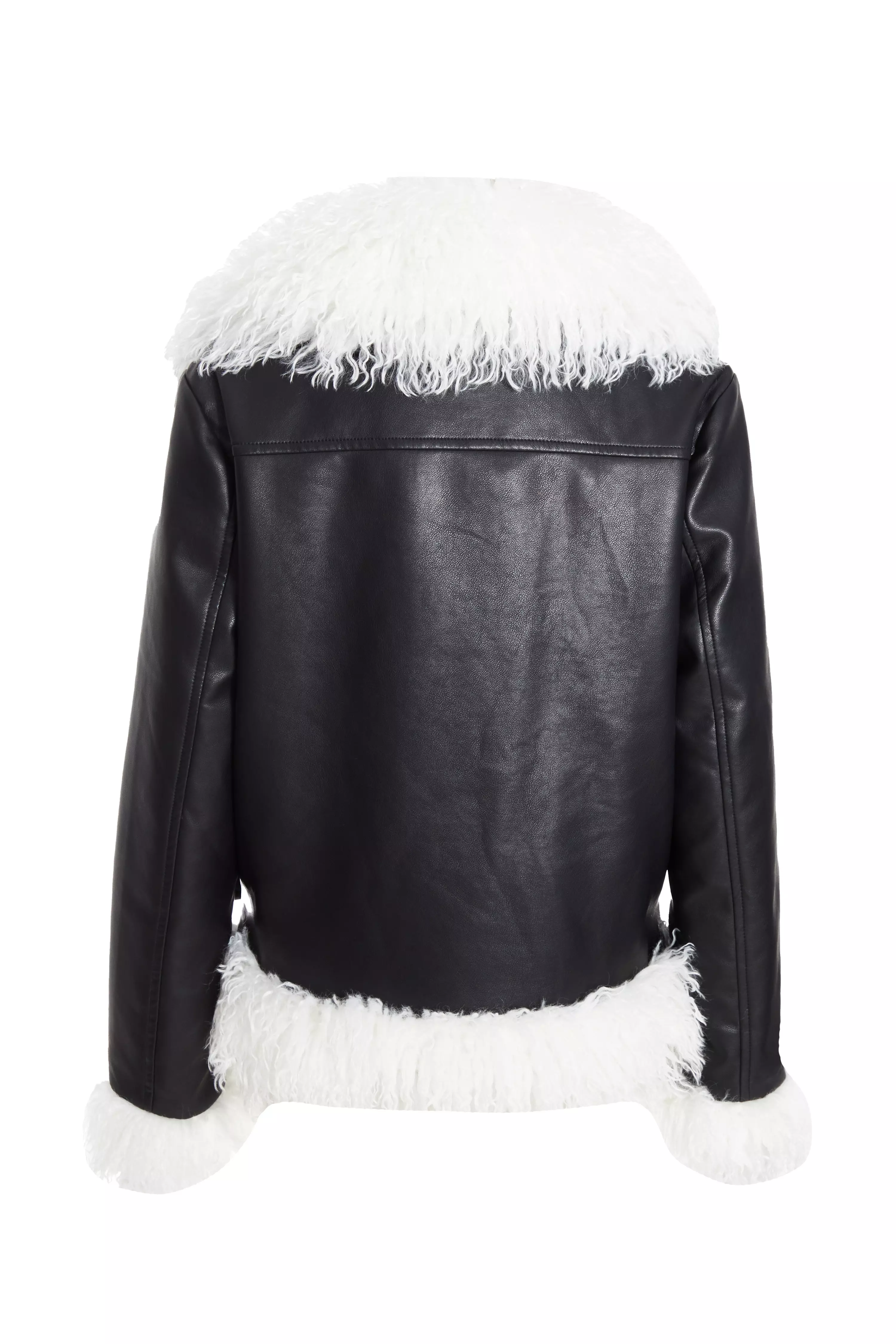 Black Faux Fur Contrast Belted Jacket