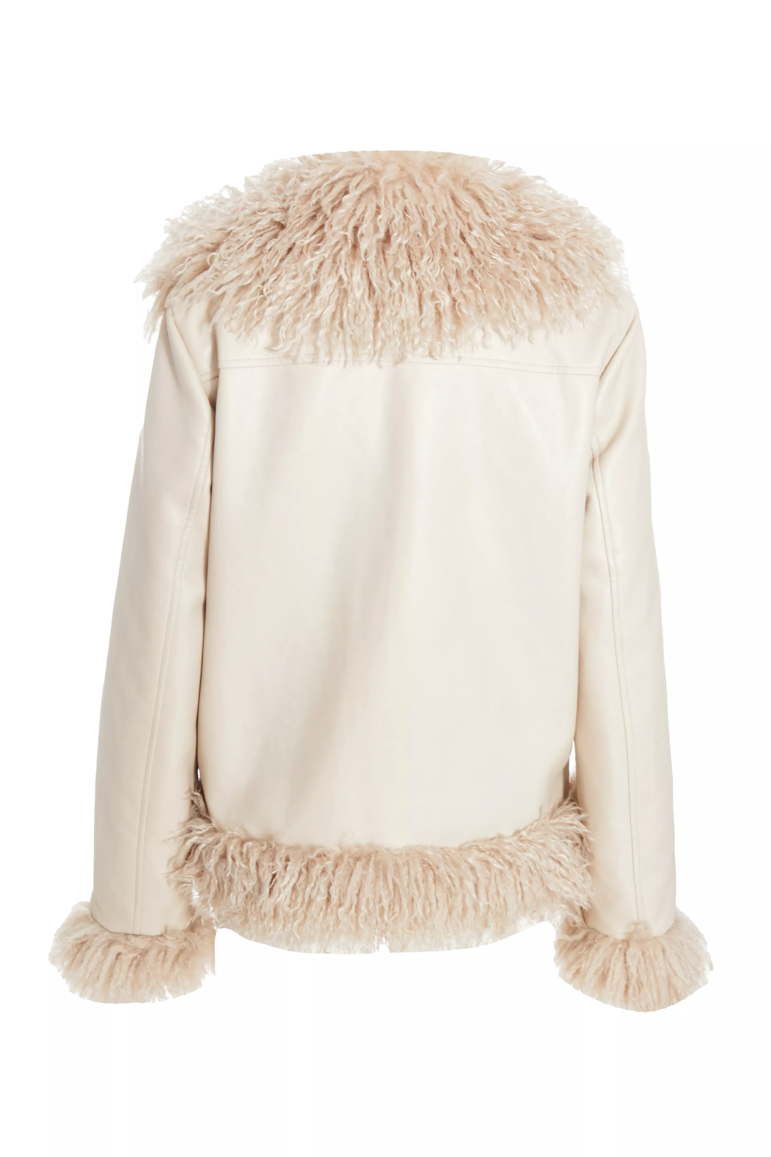 Stone Faux Fur Contrast Belted Jacket