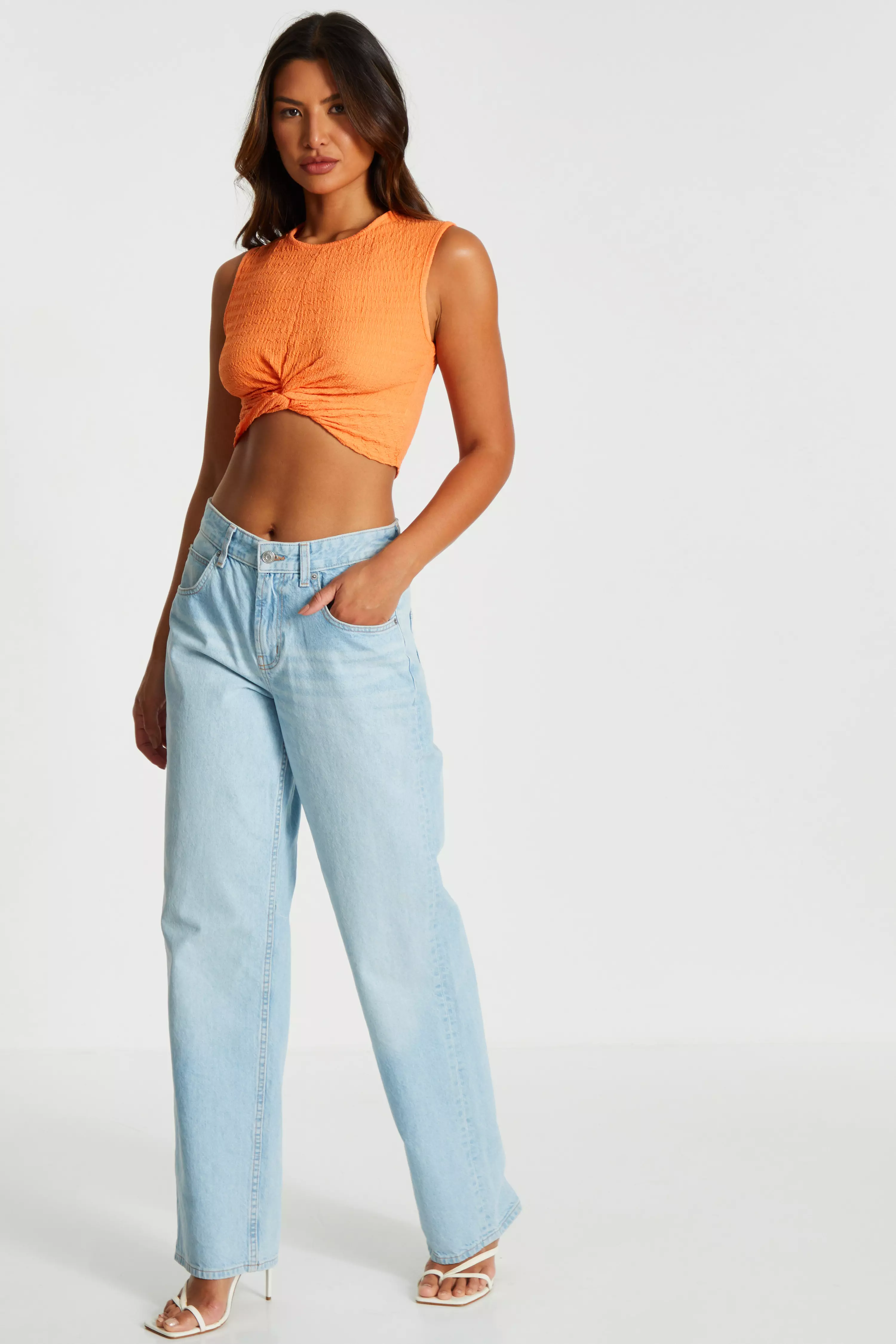 Orange Knot Front Crop Top