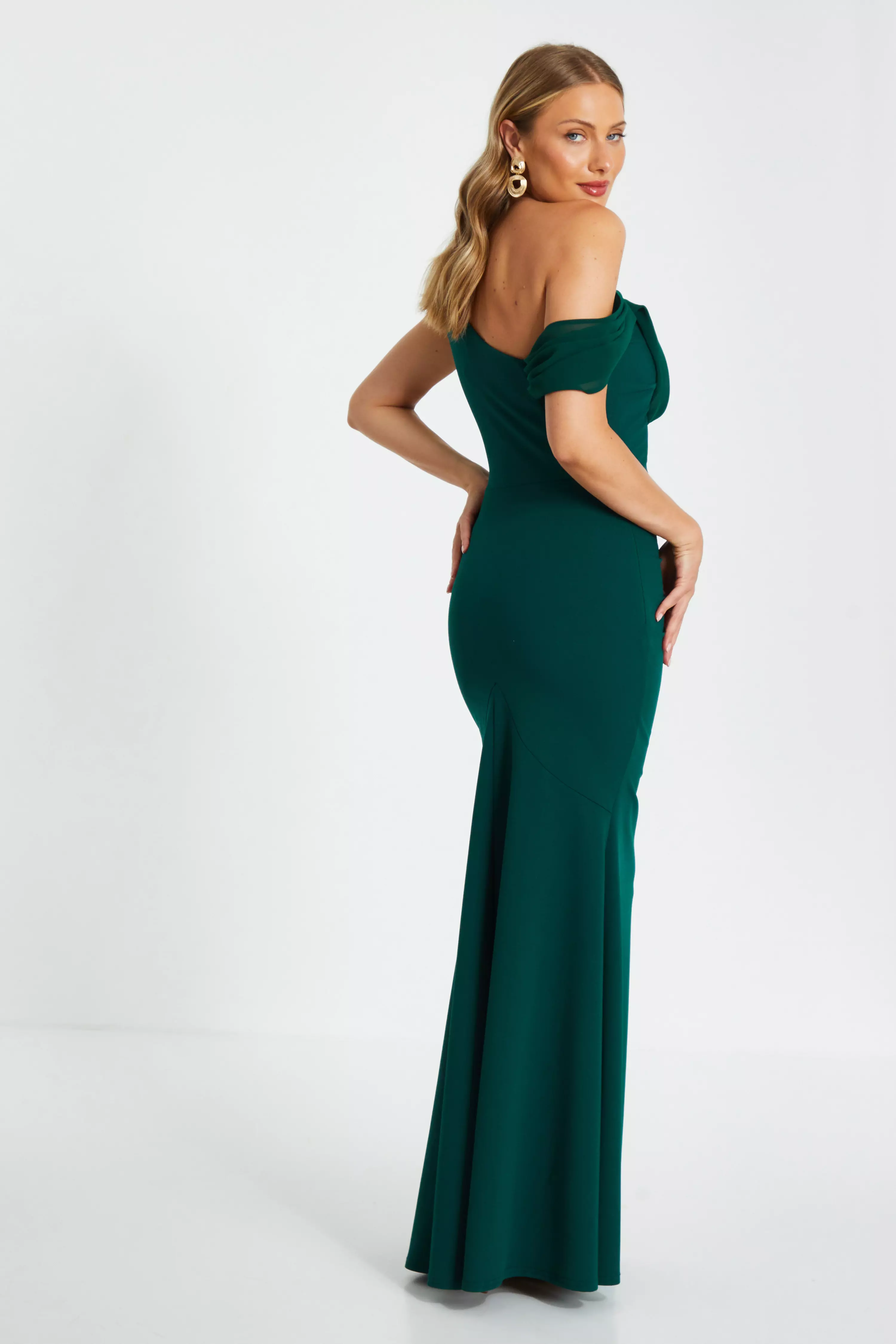 Green Asymmetric Cowl Neck Maxi Dress