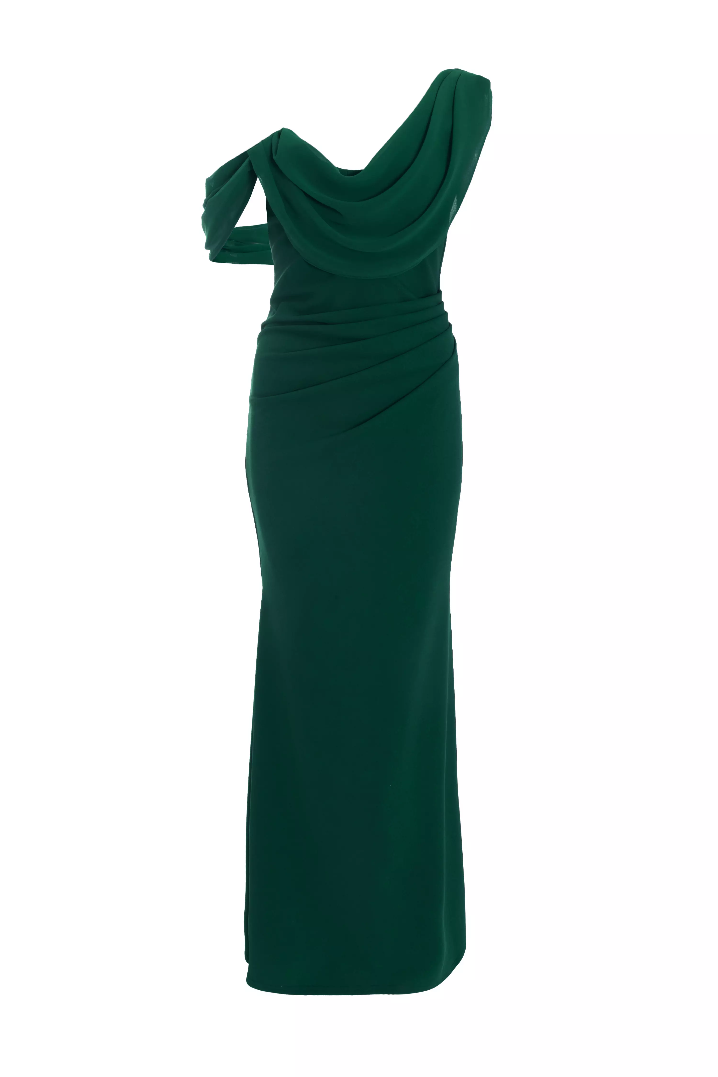 Green Asymmetric Cowl Neck Maxi Dress