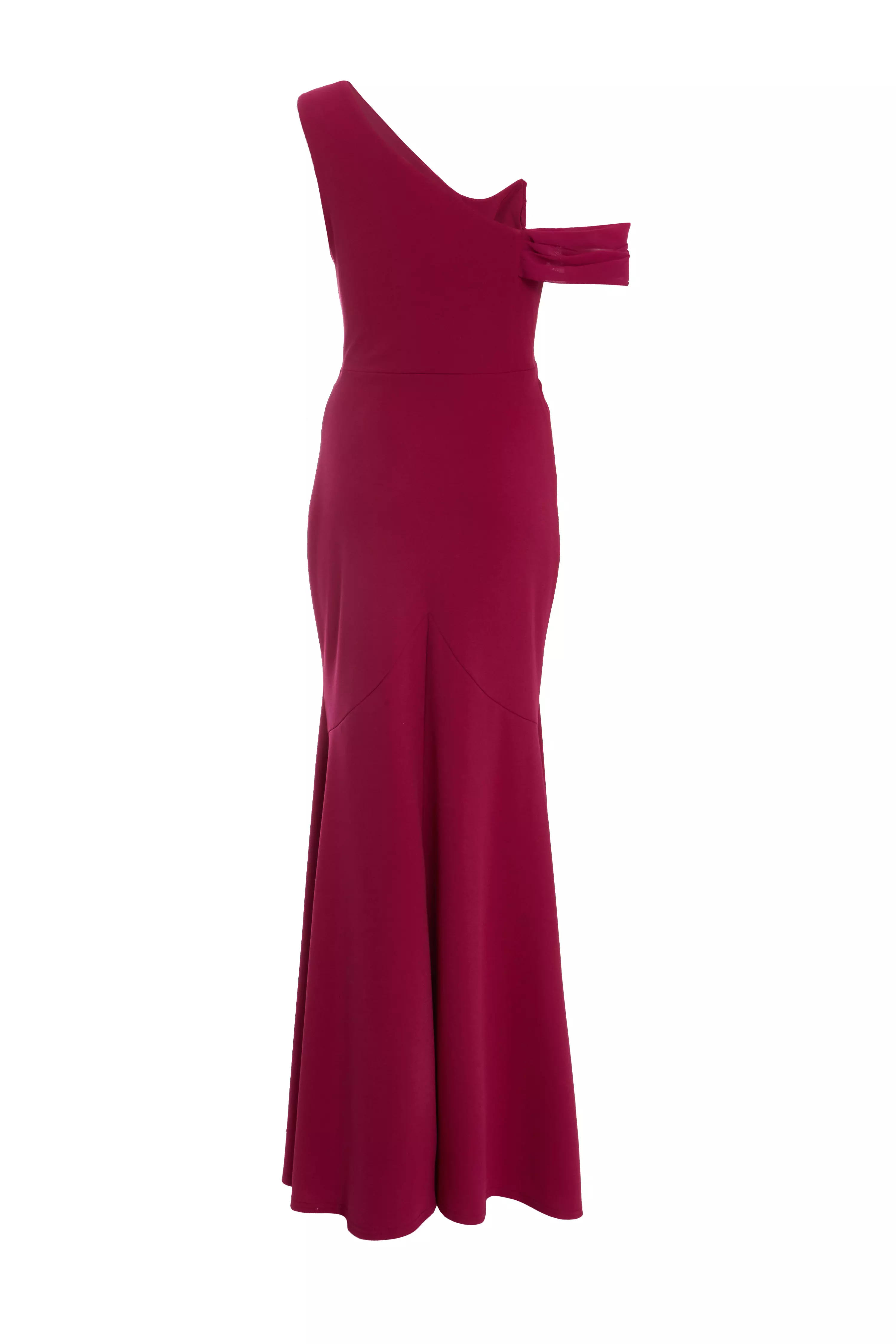 Dark Red Asymmetric Cowl Neck Maxi Dress