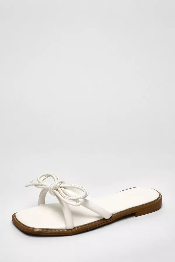 White Faux Leather Bow Flat Sandals
