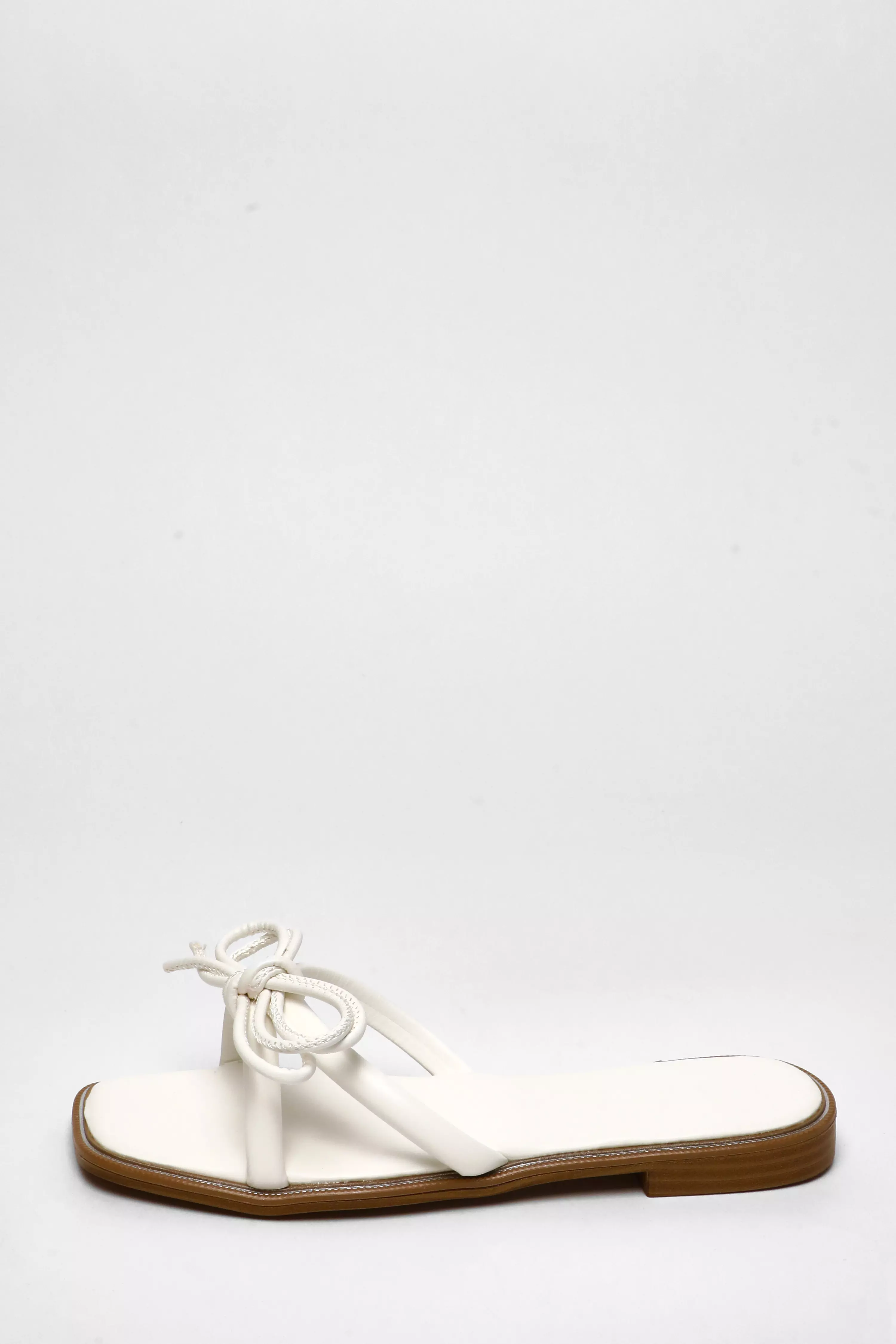 White Faux Leather Bow Flat Sandals