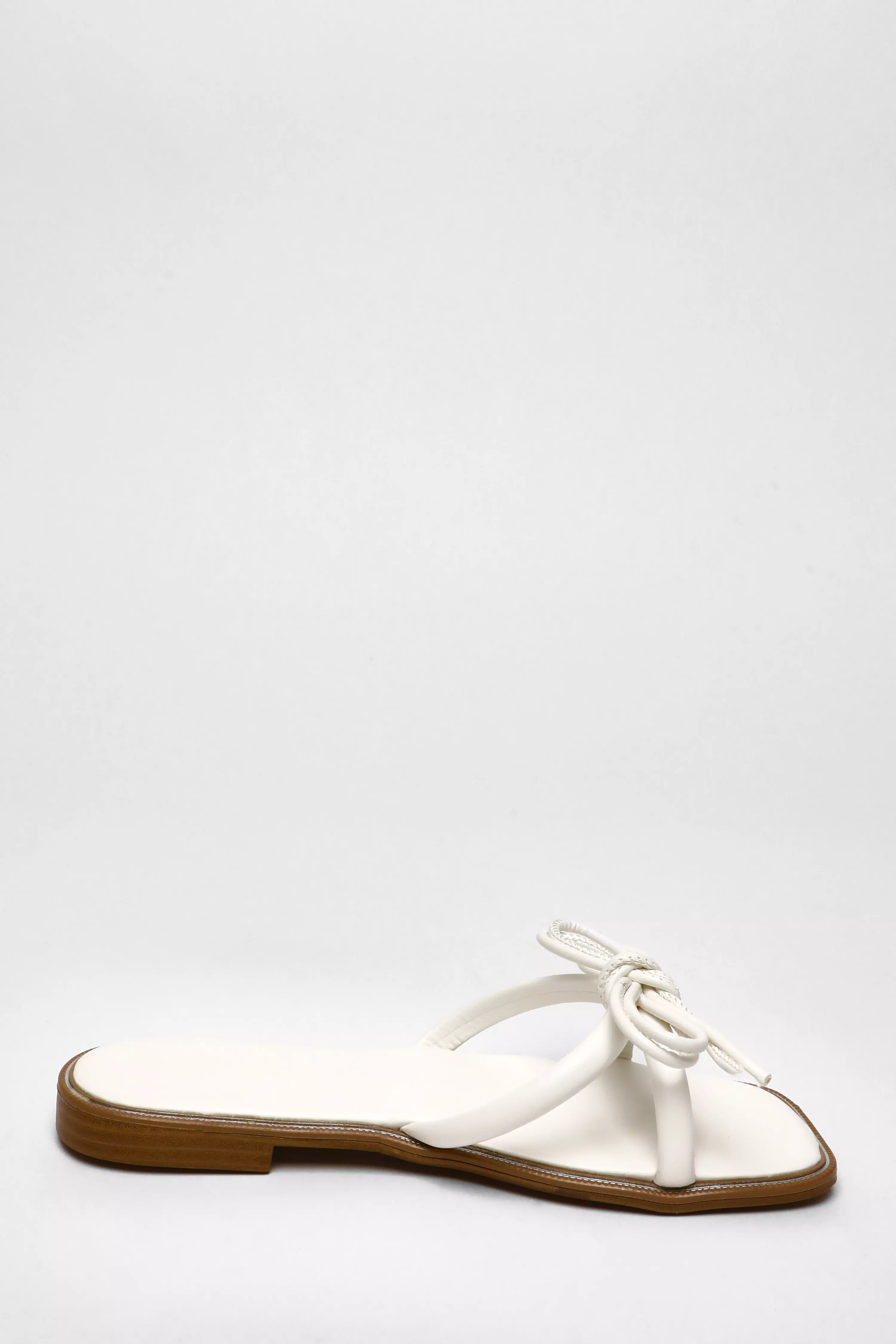 White Faux Leather Bow Flat Sandals