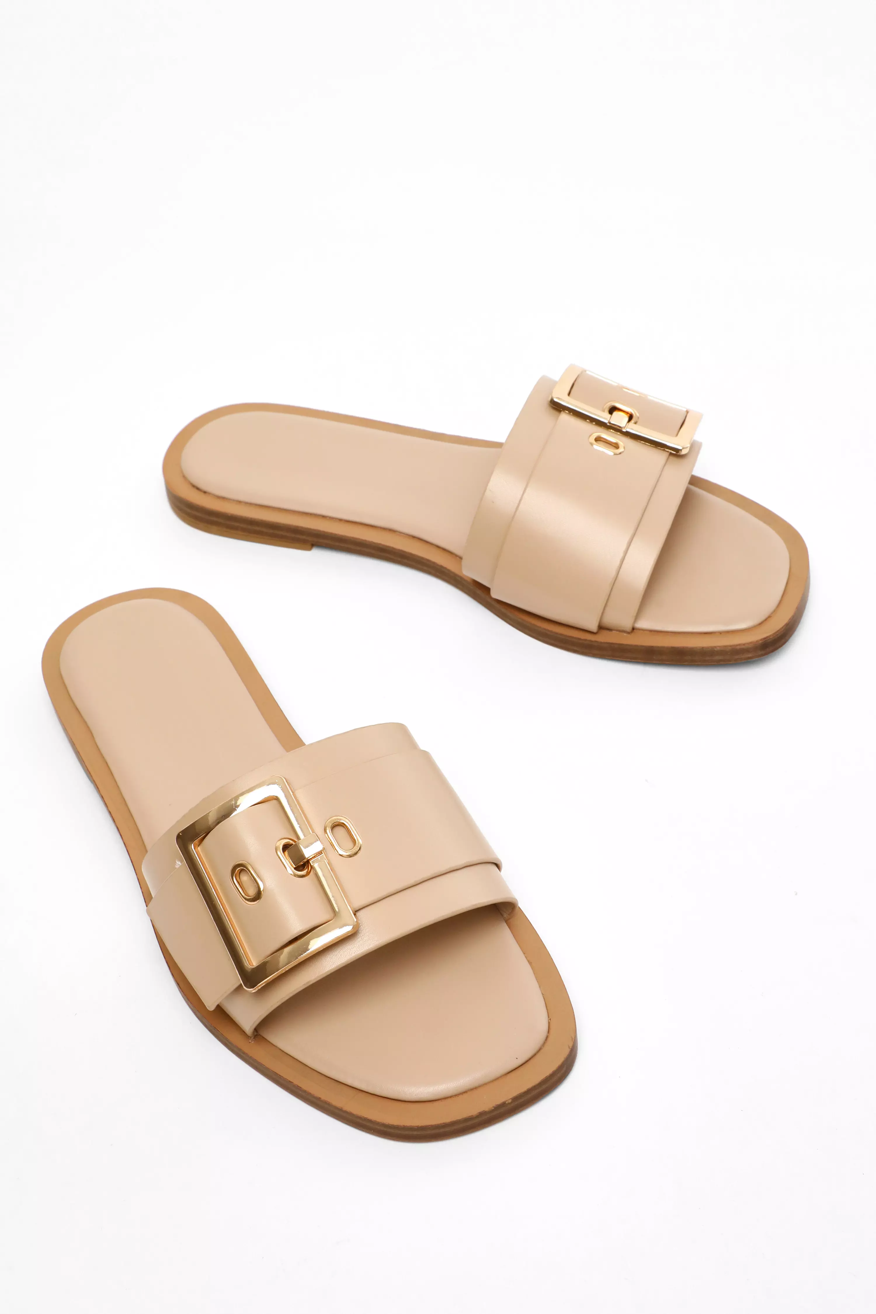 Nude Buckle Flat Sandals