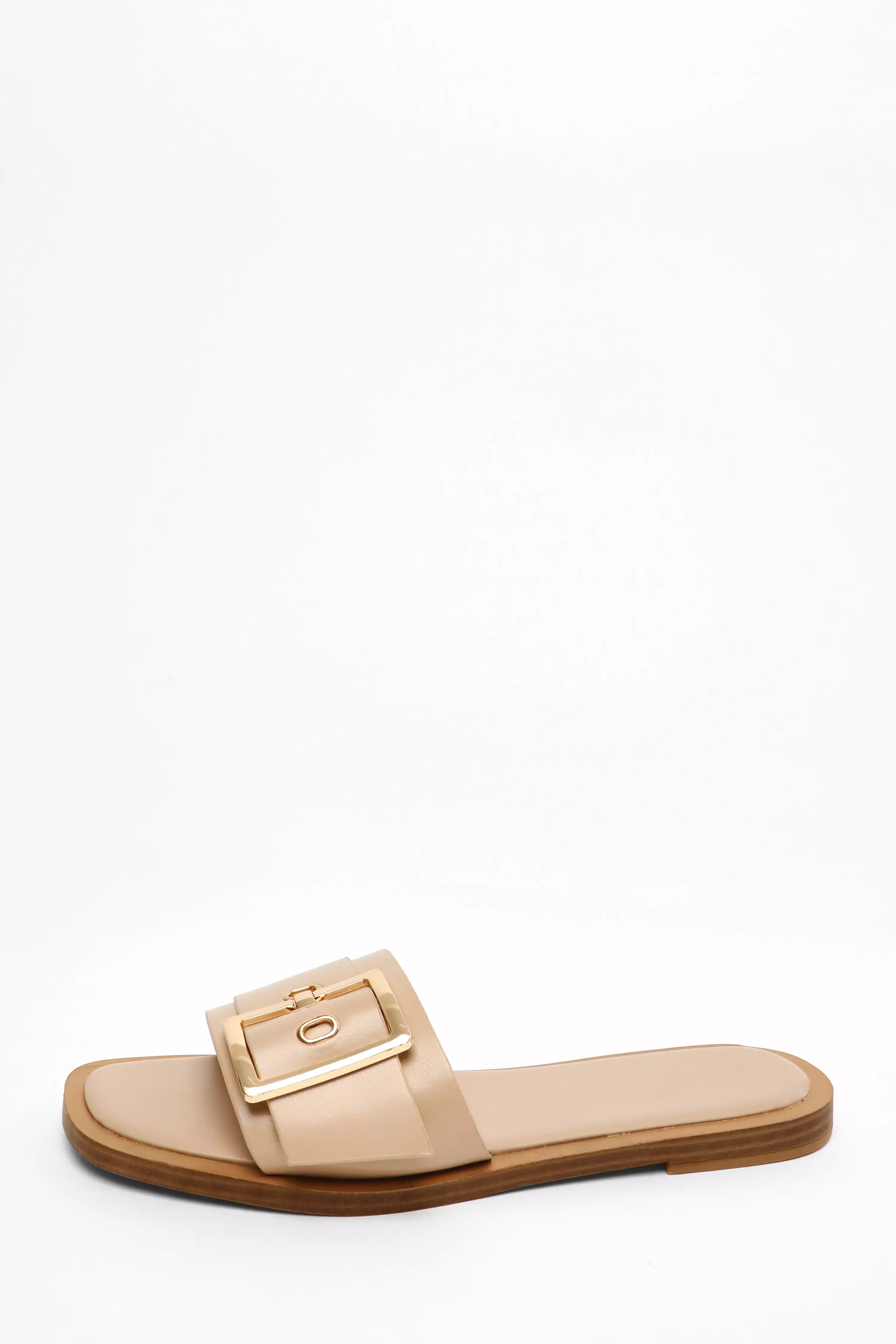 Nude Buckle Flat Sandals