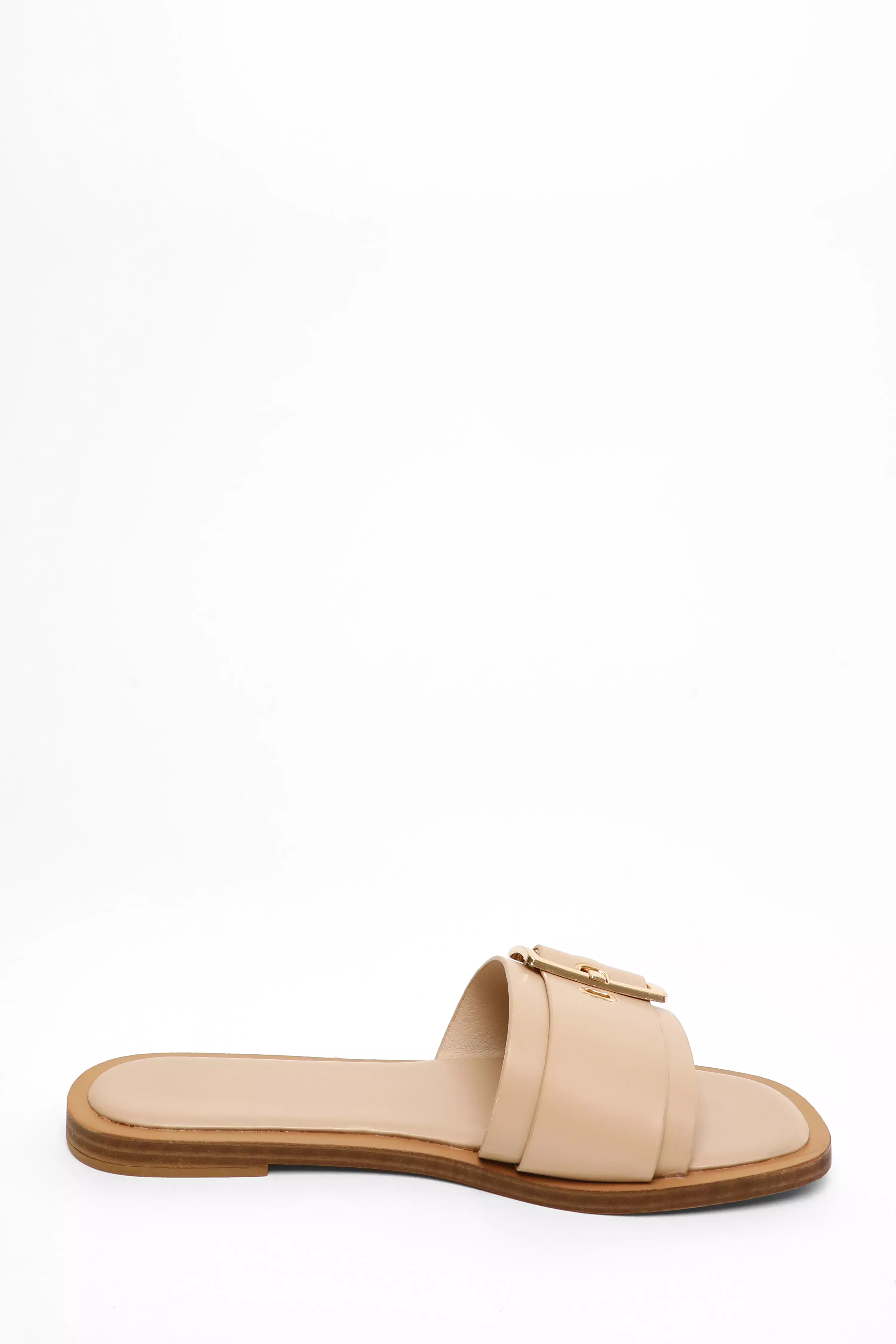 Nude Buckle Flat Sandals