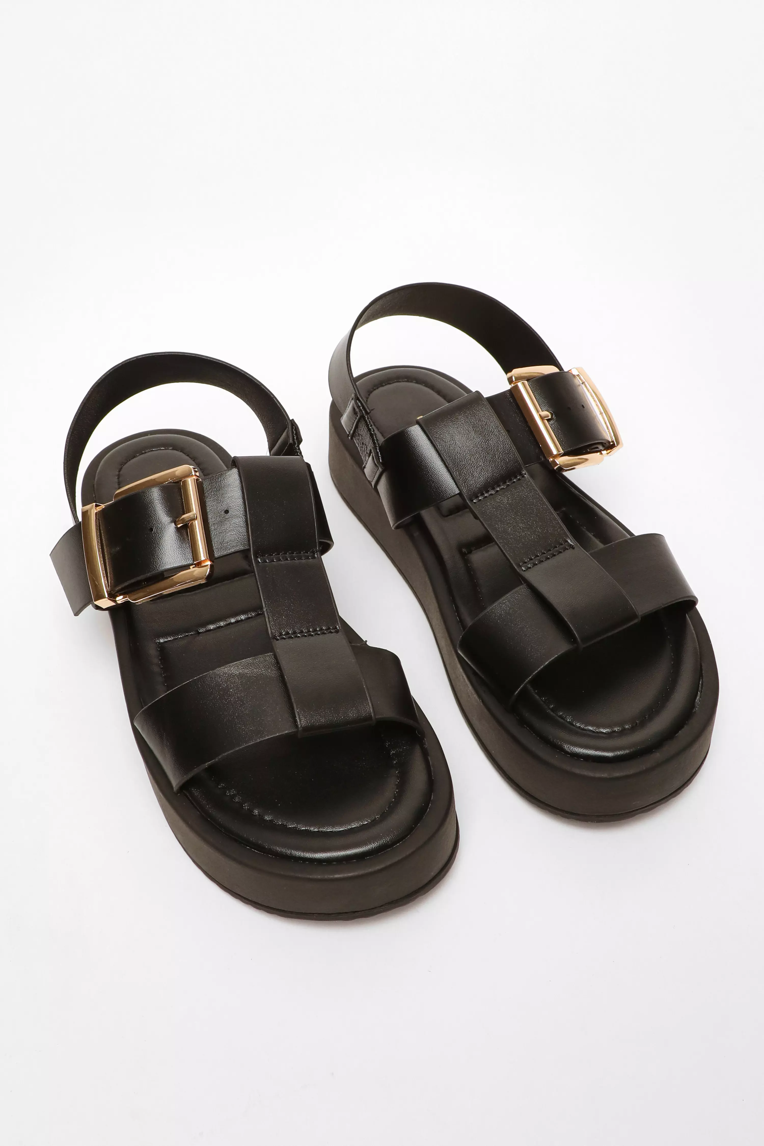 Black Buckle Chunky FLatform Sandals