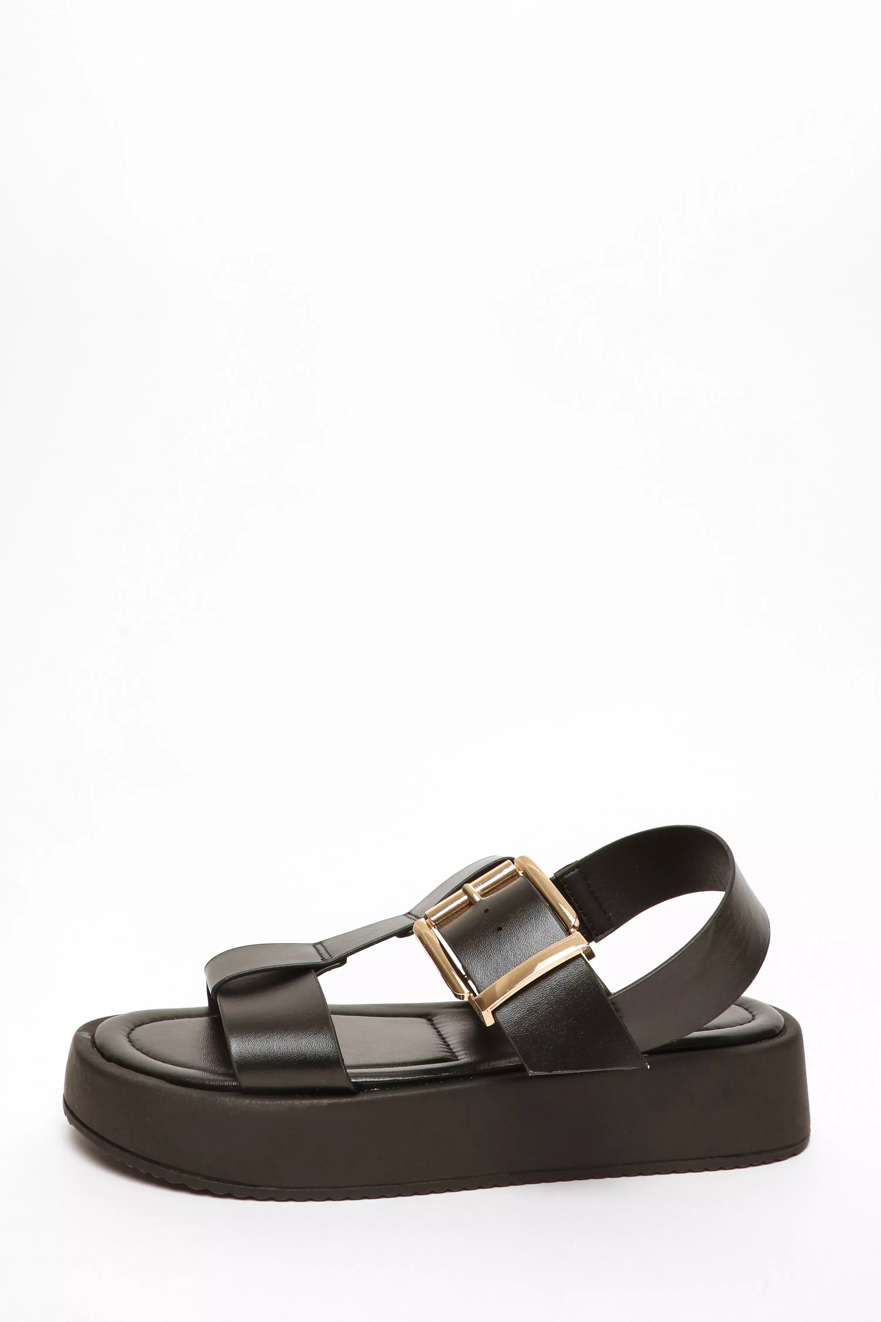 Black Buckle Chunky FLatform Sandals