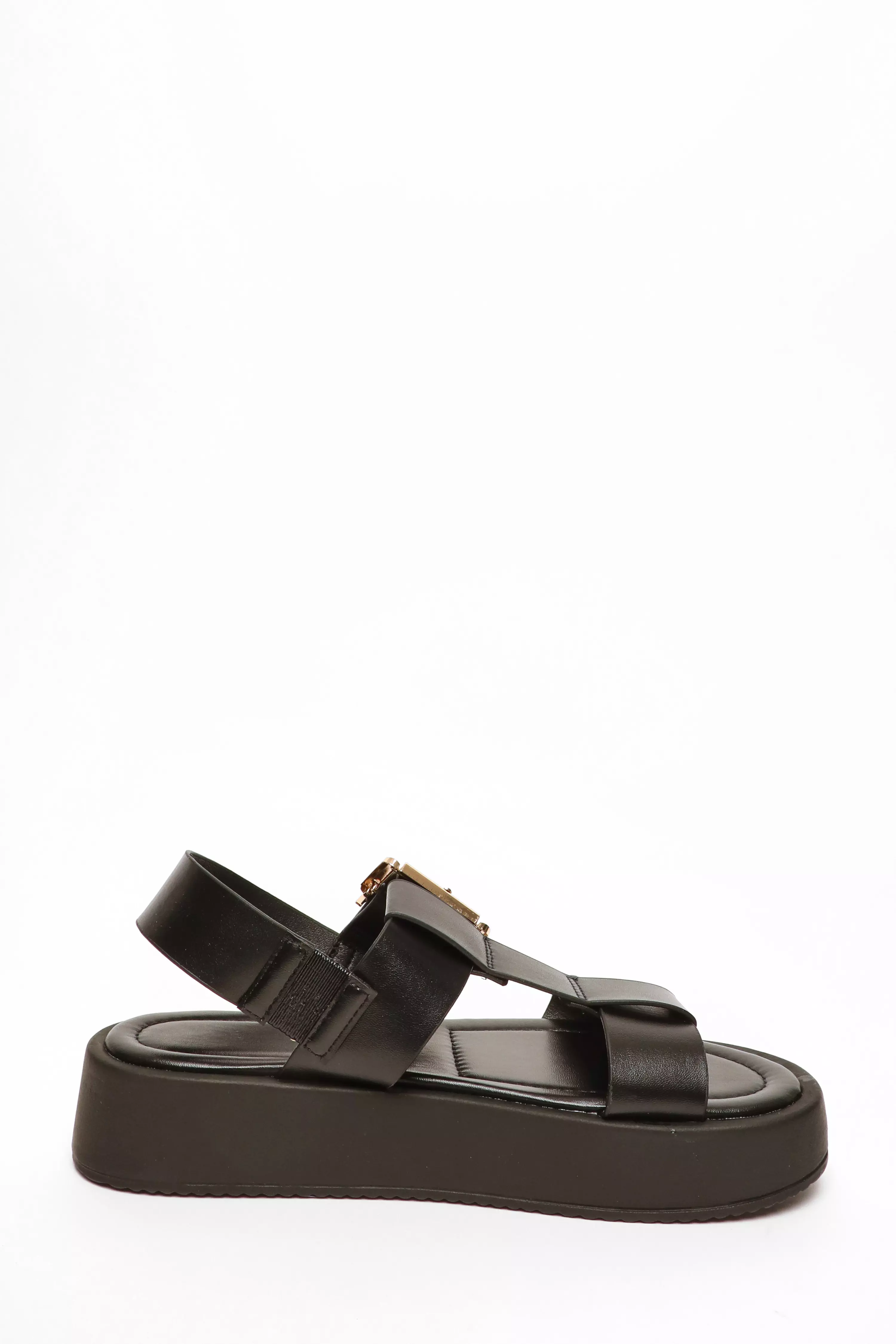 Black Buckle Chunky FLatform Sandals