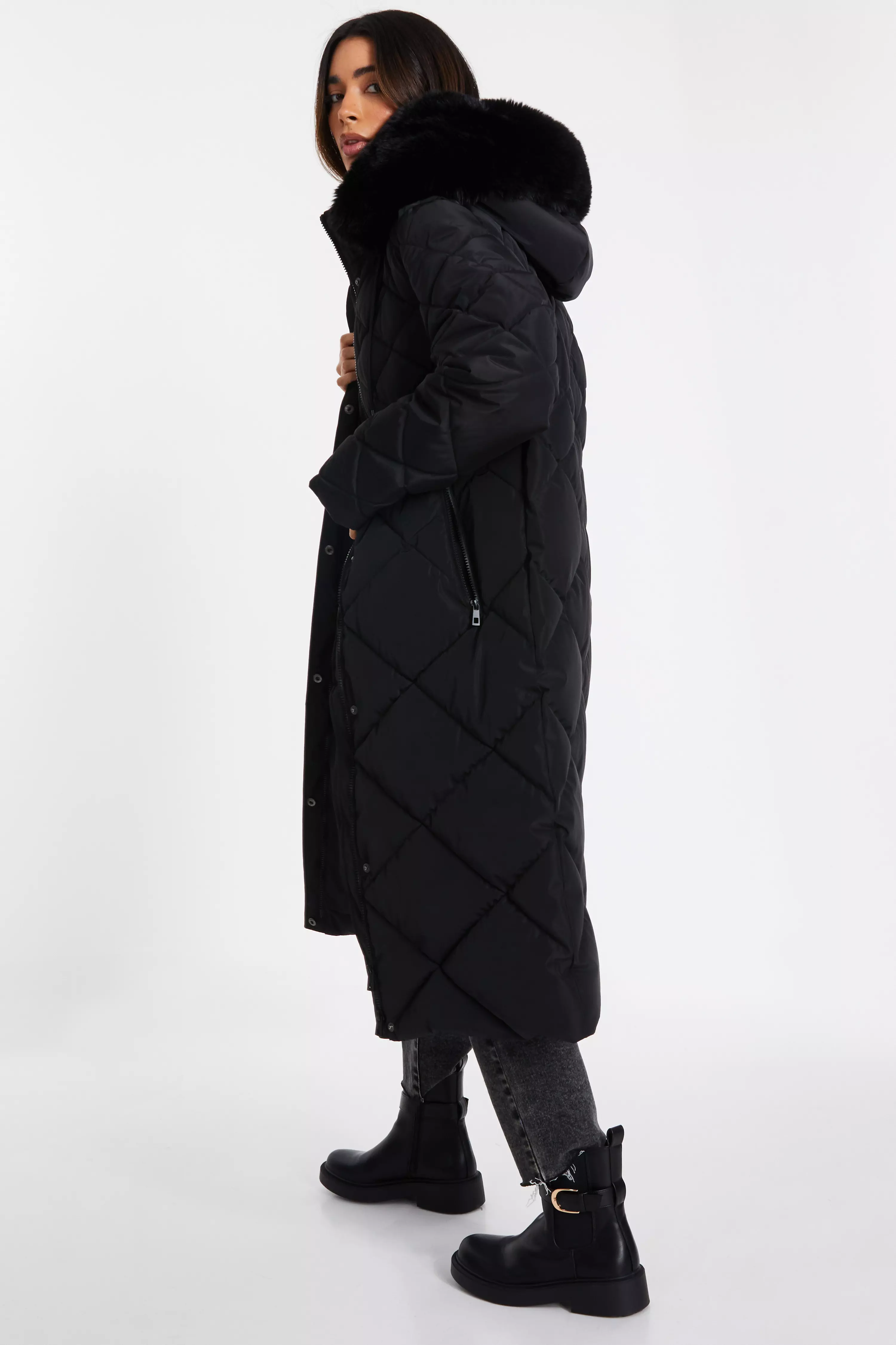 Black Quilted Long Parka