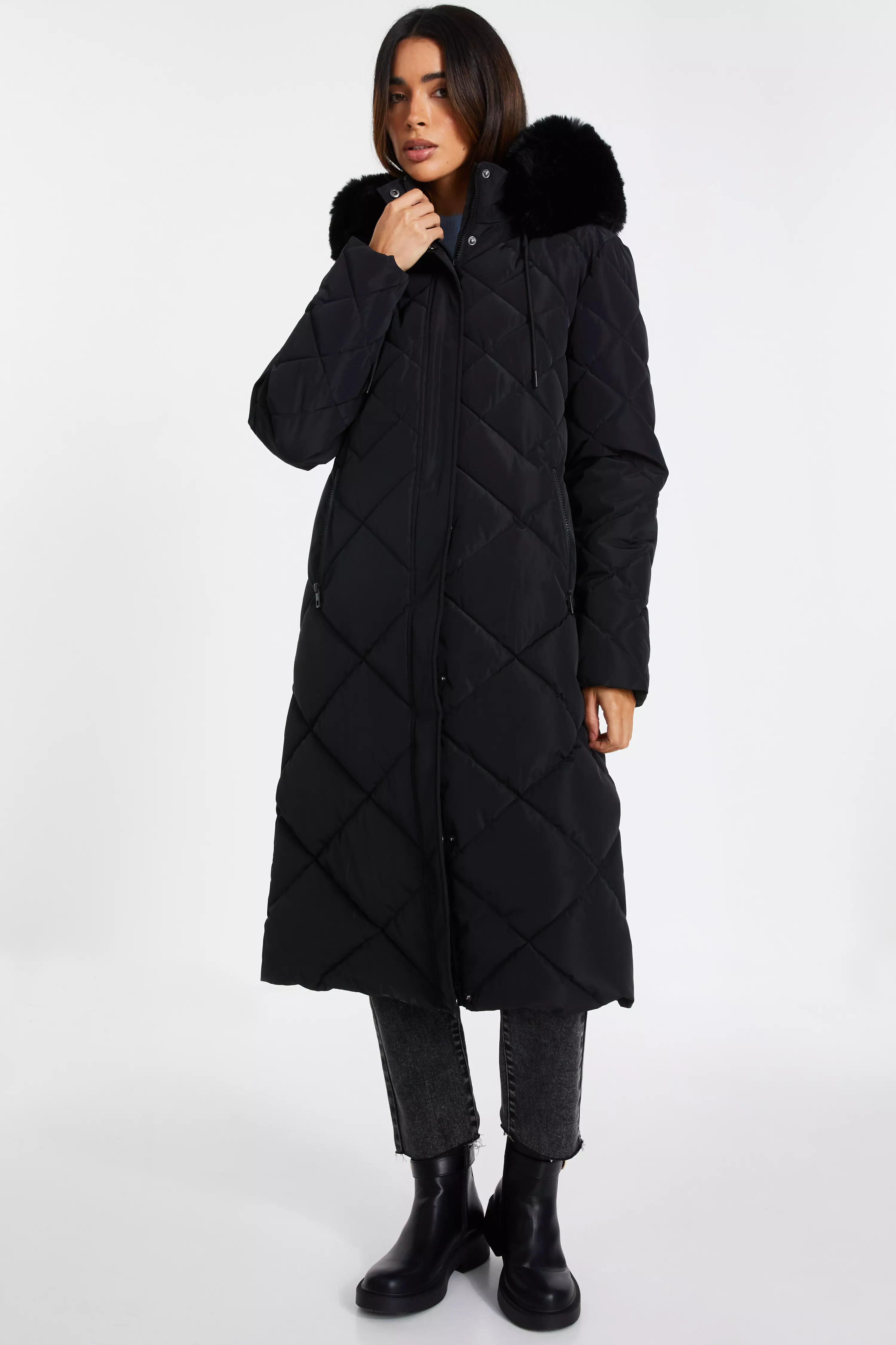 Black Quilted Long Parka