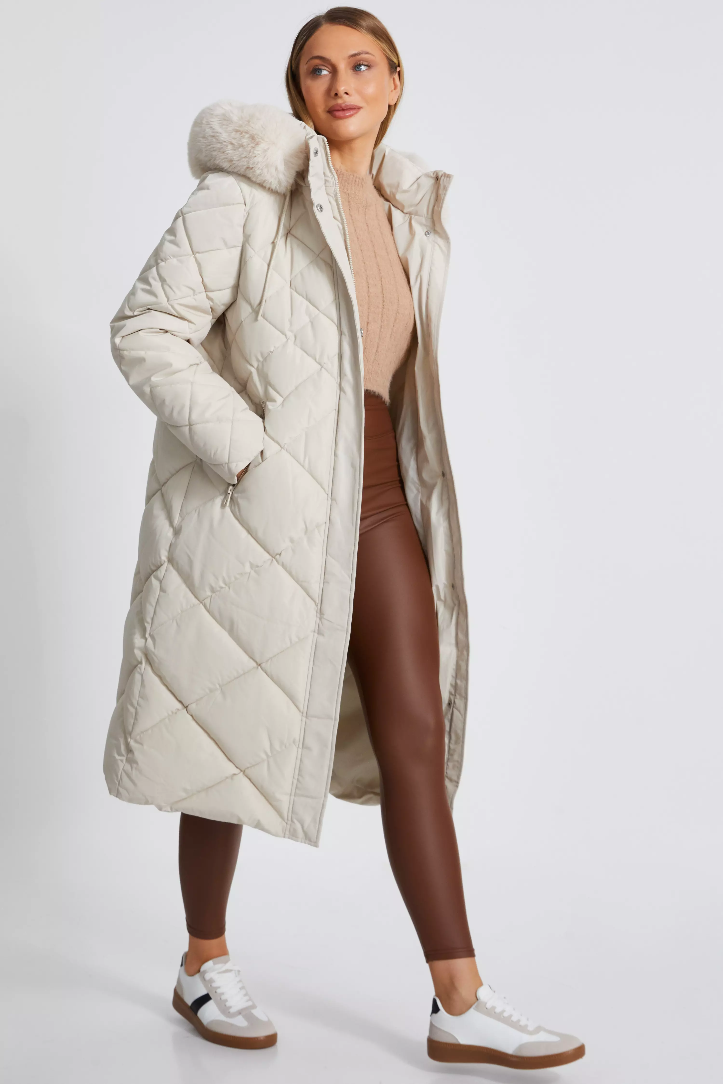 Stone Quilted Long Parka