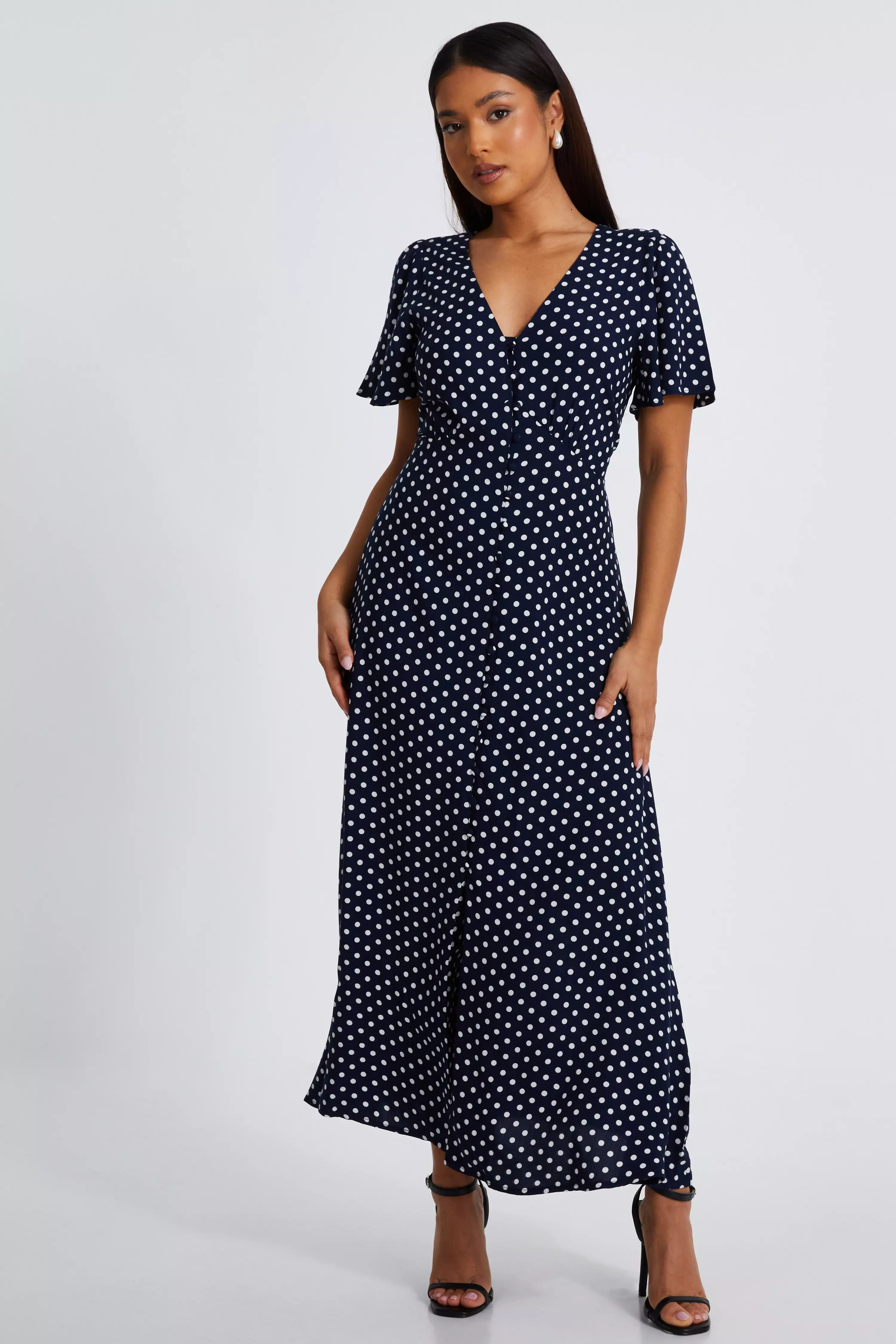 Petite Navy Button Midaxi Dress