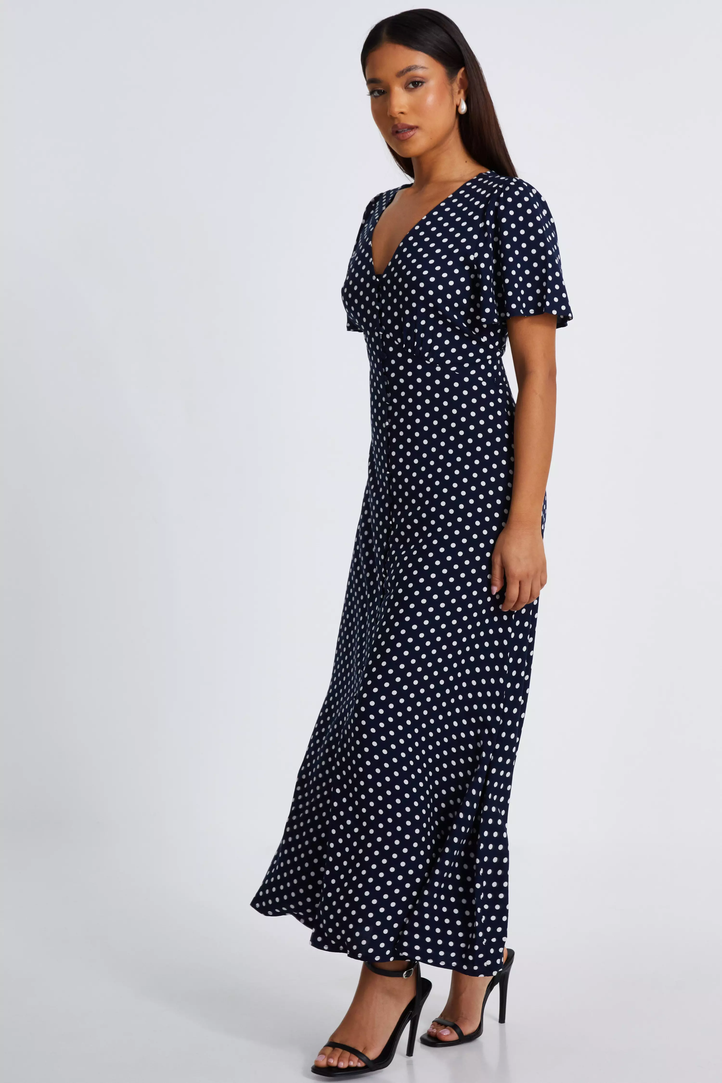 Petite Navy Button Midaxi Dress