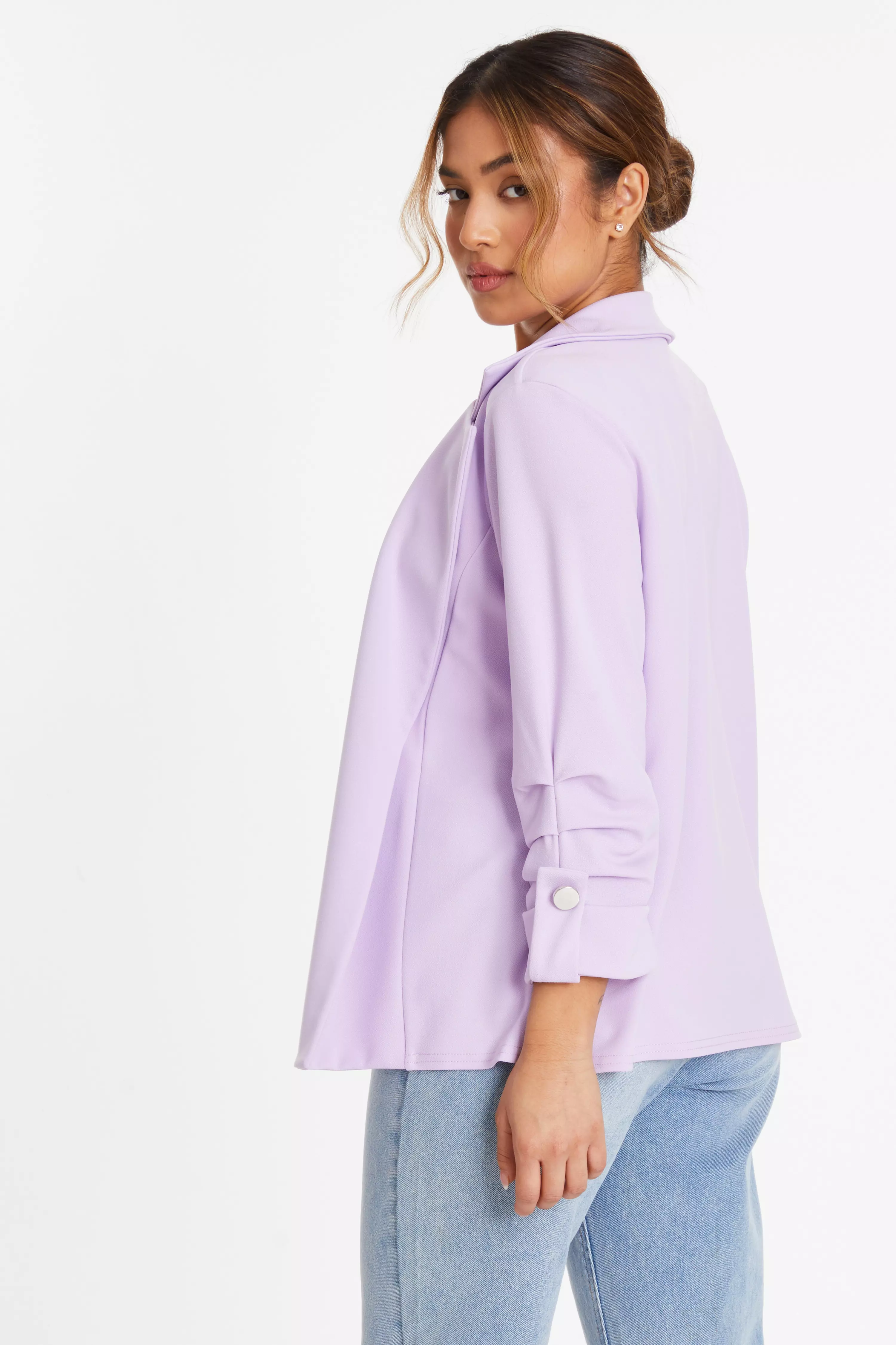 Petite Lilac Ruched Sleeve Tailored Blazer
