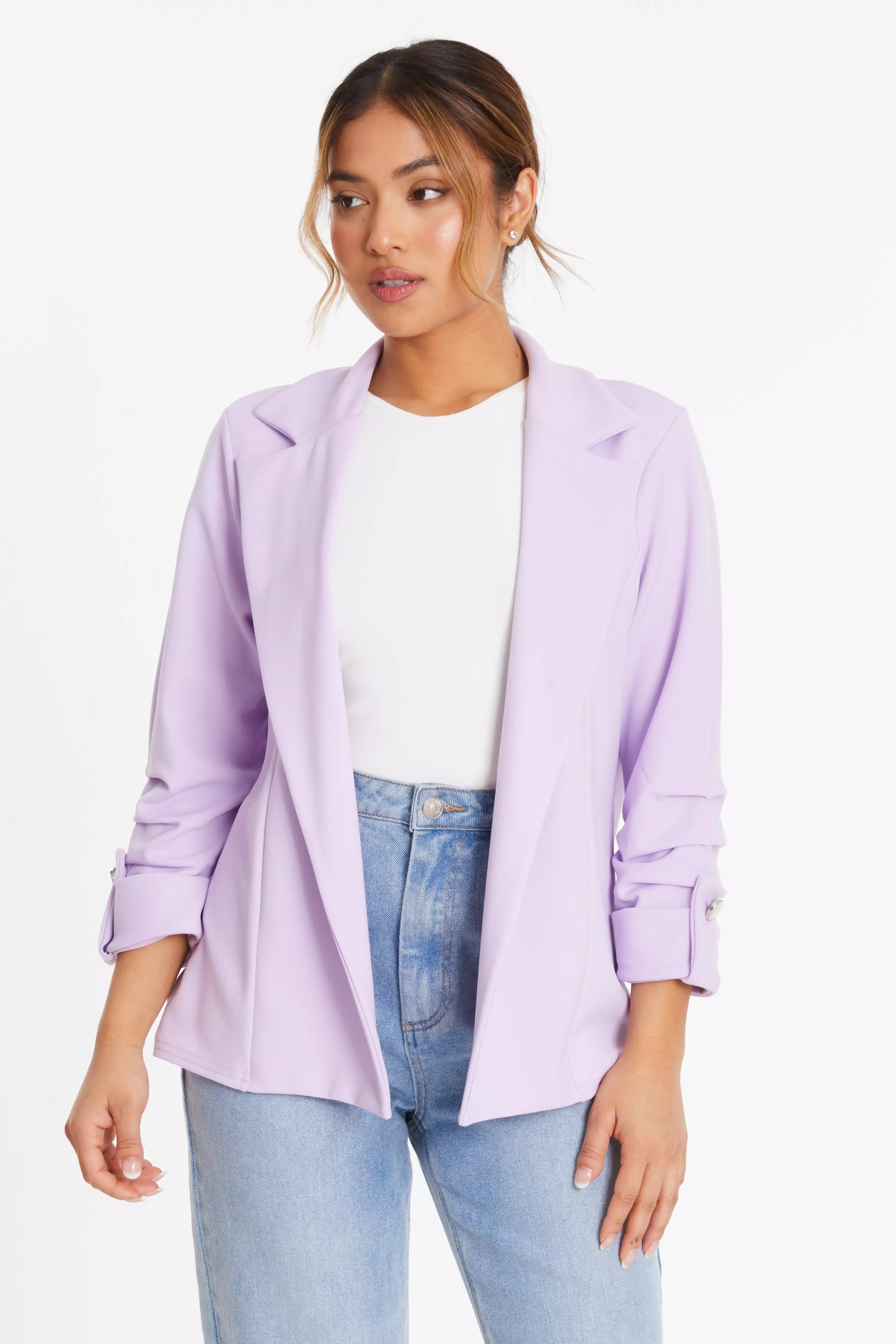 Petite Lilac Ruched Sleeve Tailored Blazer