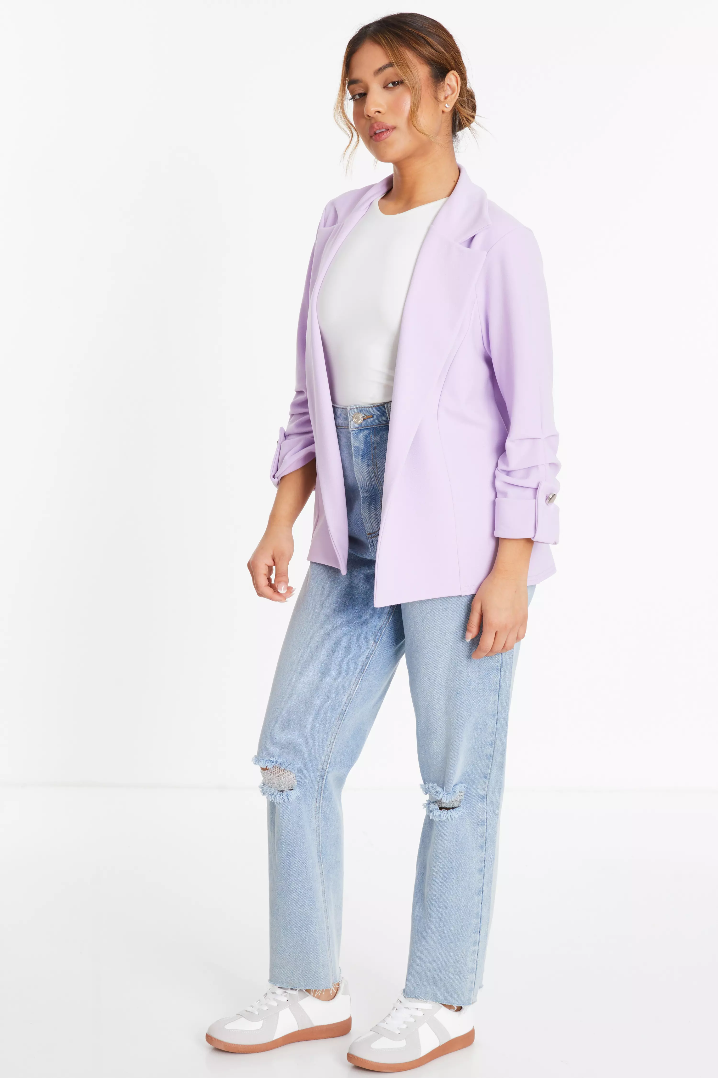 Petite Lilac Ruched Sleeve Tailored Blazer