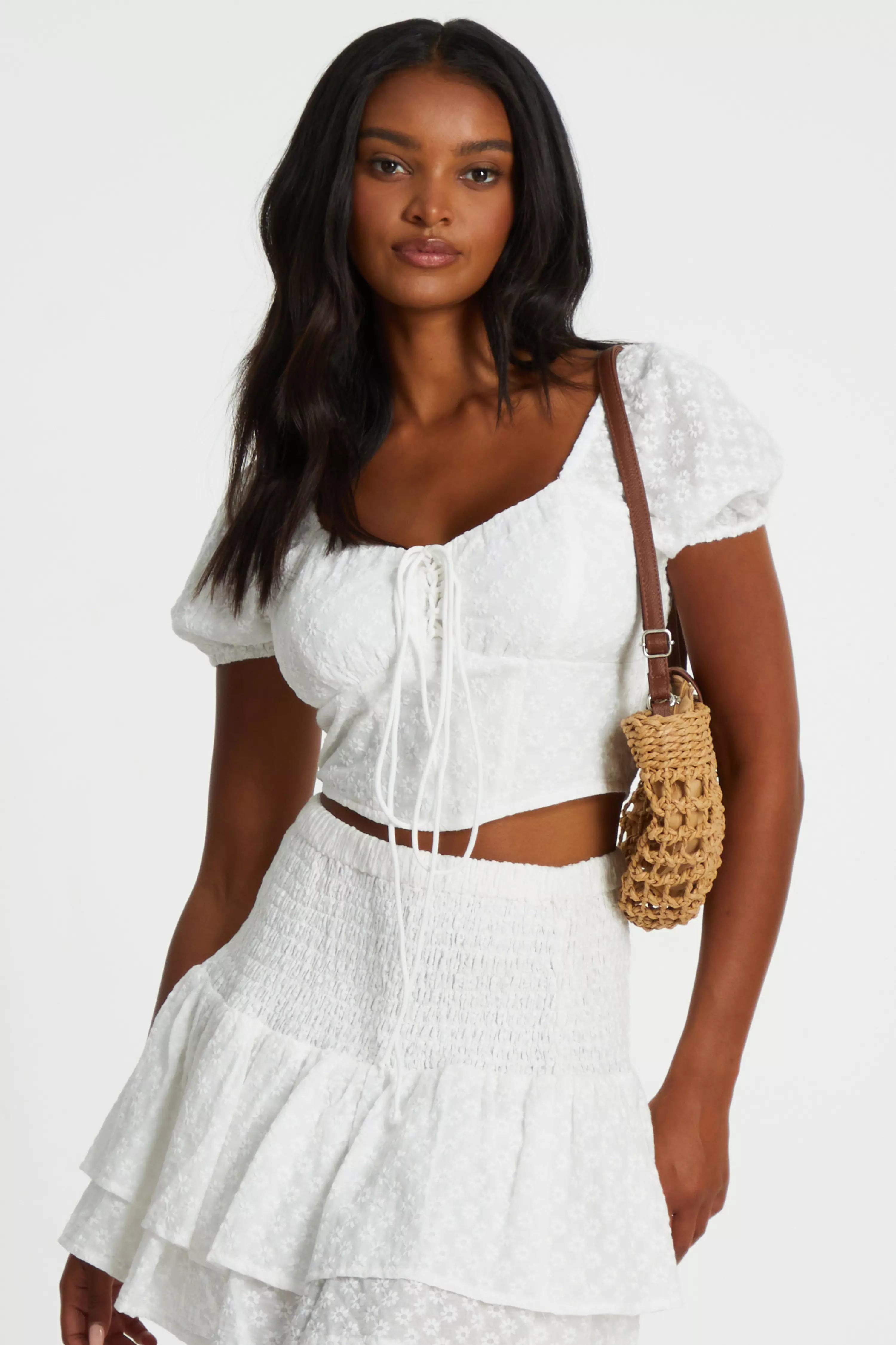 White Embroidered Cropped Top 