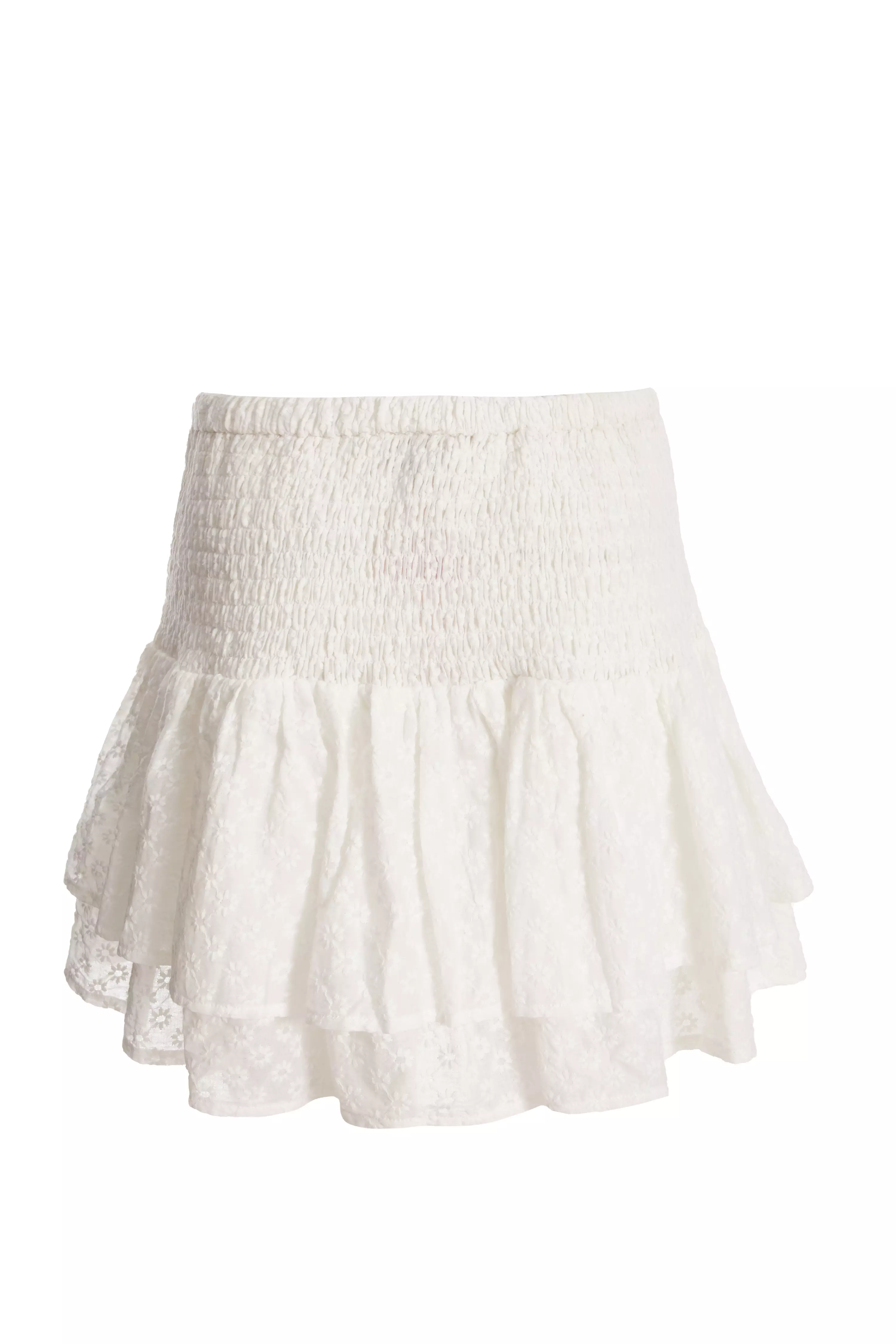 White Embroidered Mini Skirt