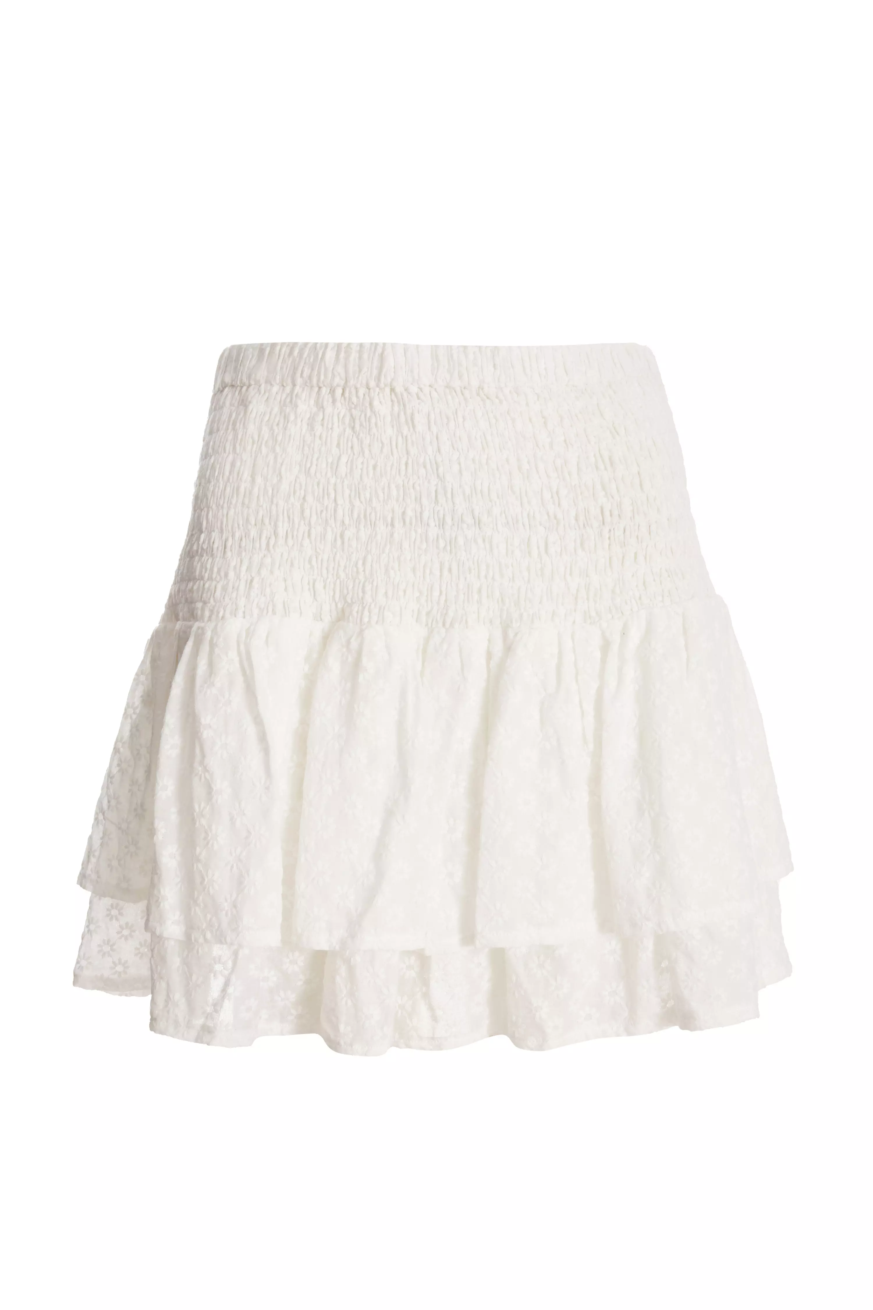 White Embroidered Mini Skirt