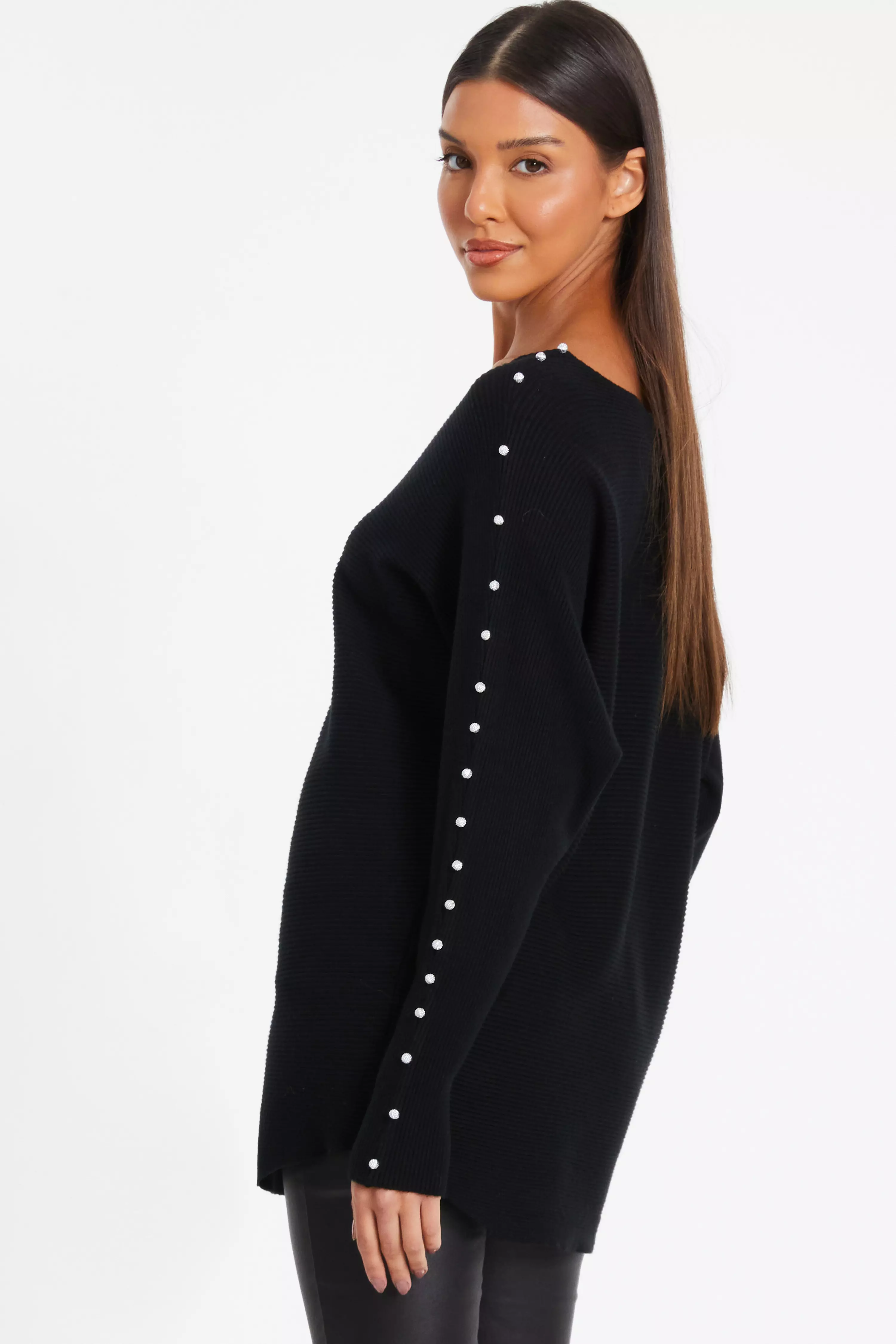 Black Knitted Beaded Batwing Jumper