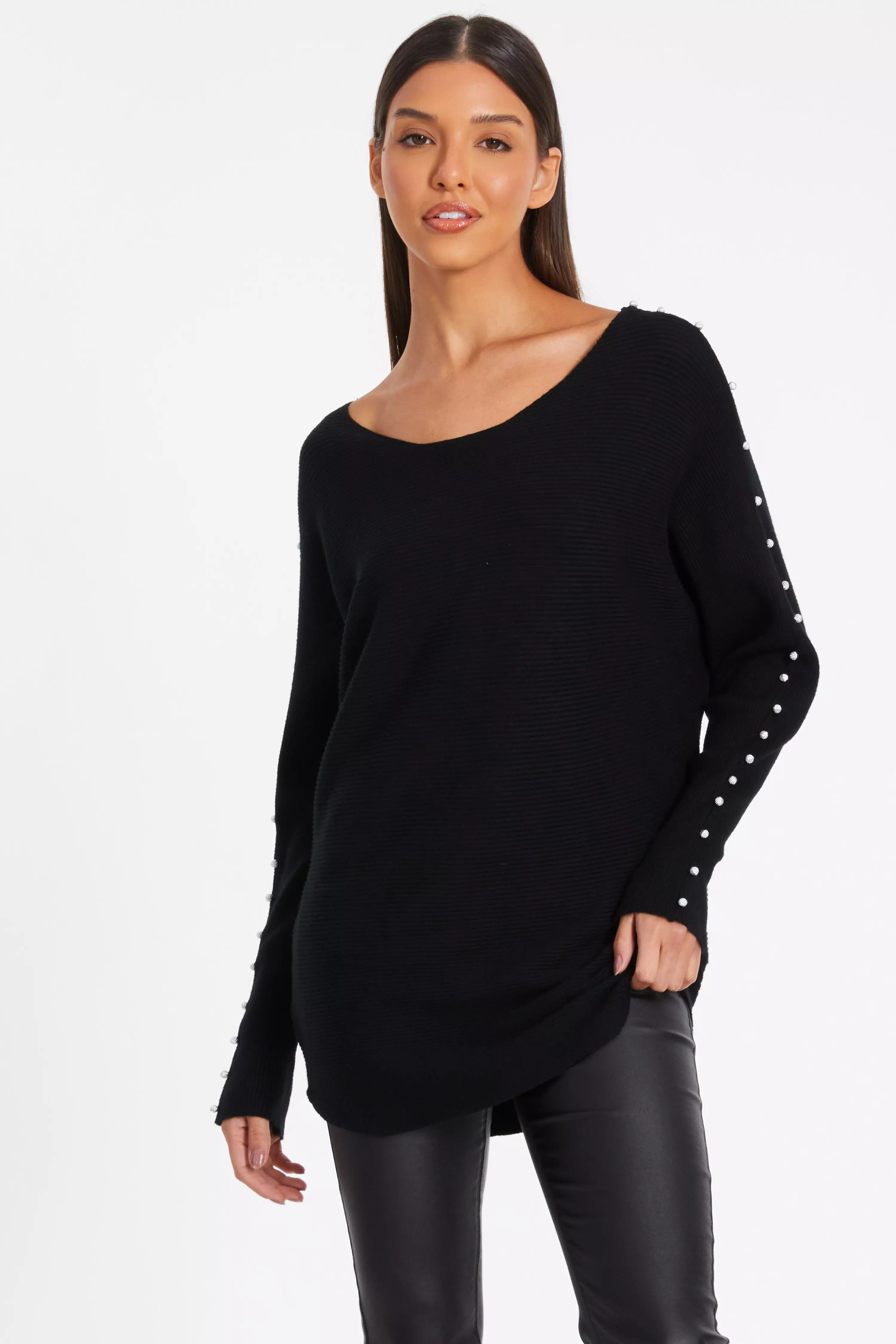 Black Knitted Beaded Batwing Jumper