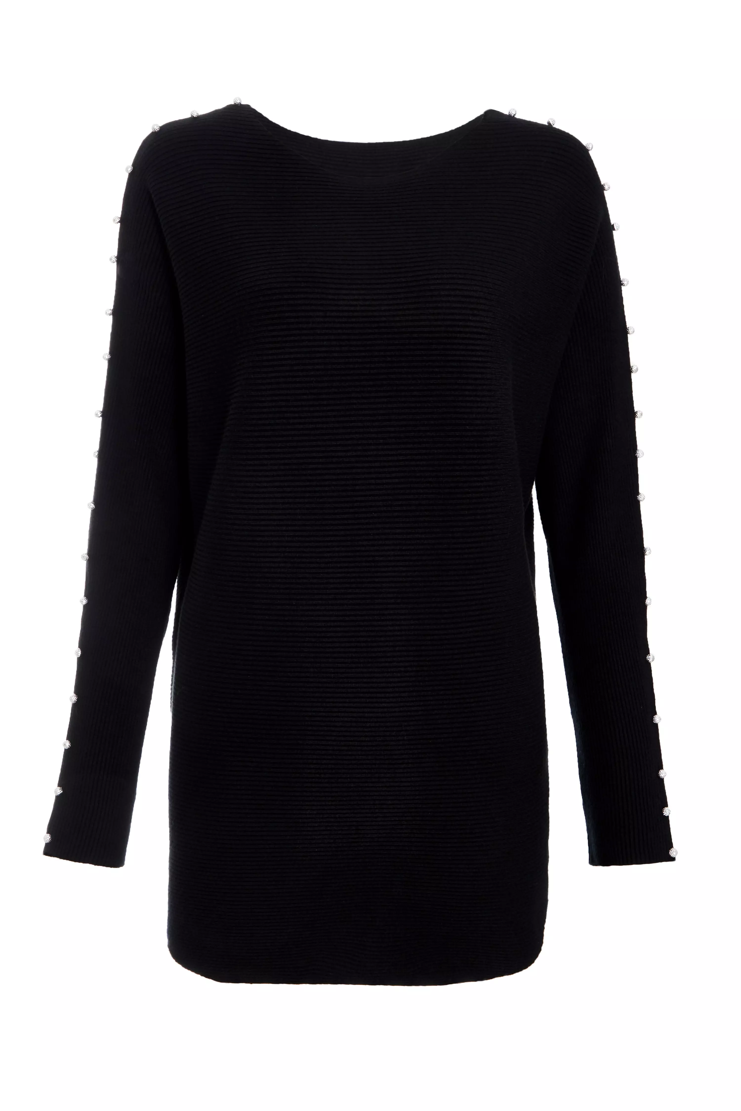 Black Knitted Beaded Batwing Jumper