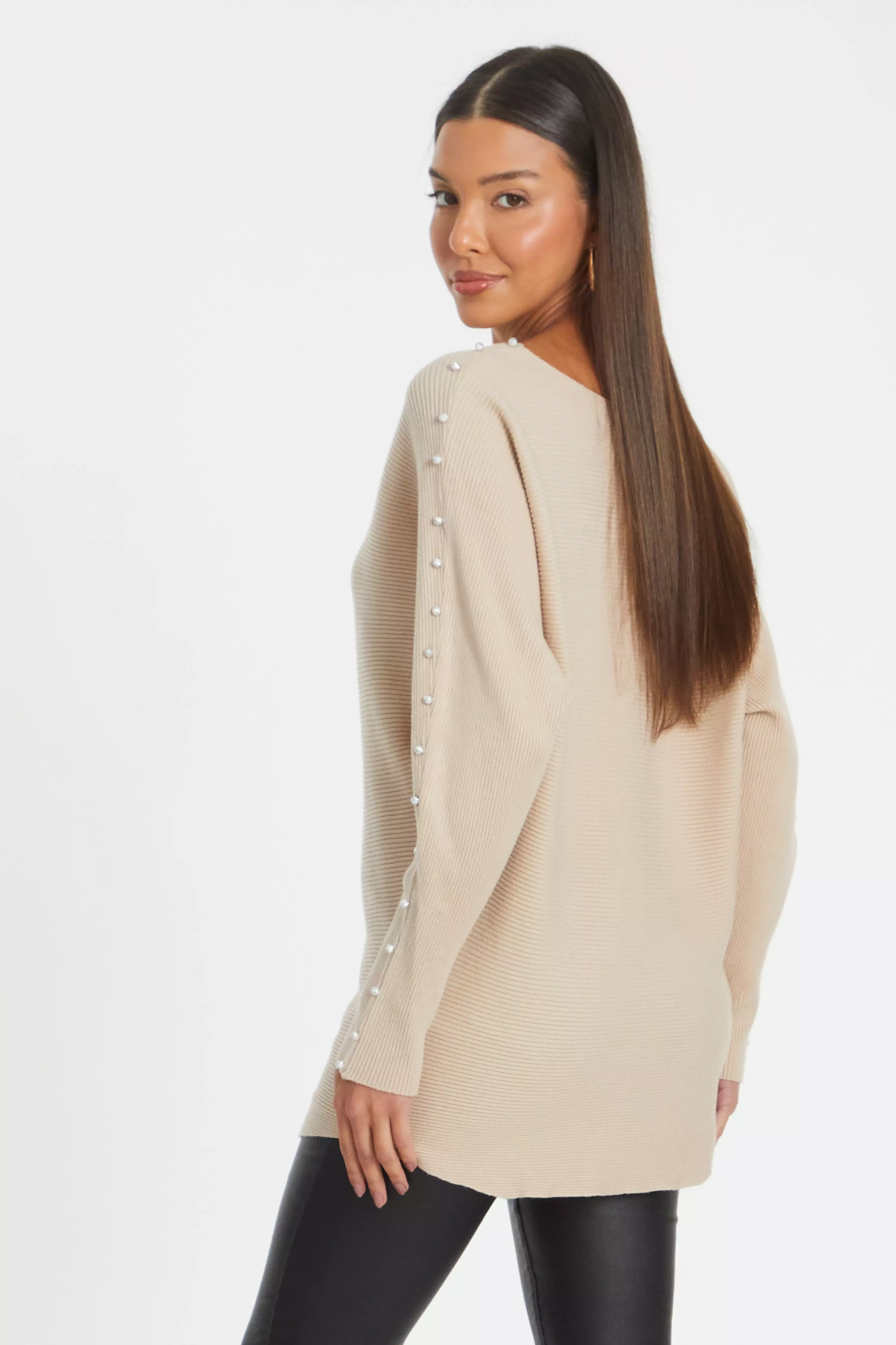 Stone Knitted Beaded Batwing Jumper